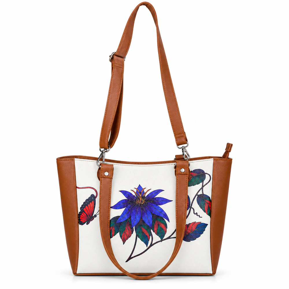 Ladies’ Printed Vegan Leather Shoulder Tote Bag– Handbag, Top Handle Purse for Women – Ideal for Office, Travel & Everyday Use