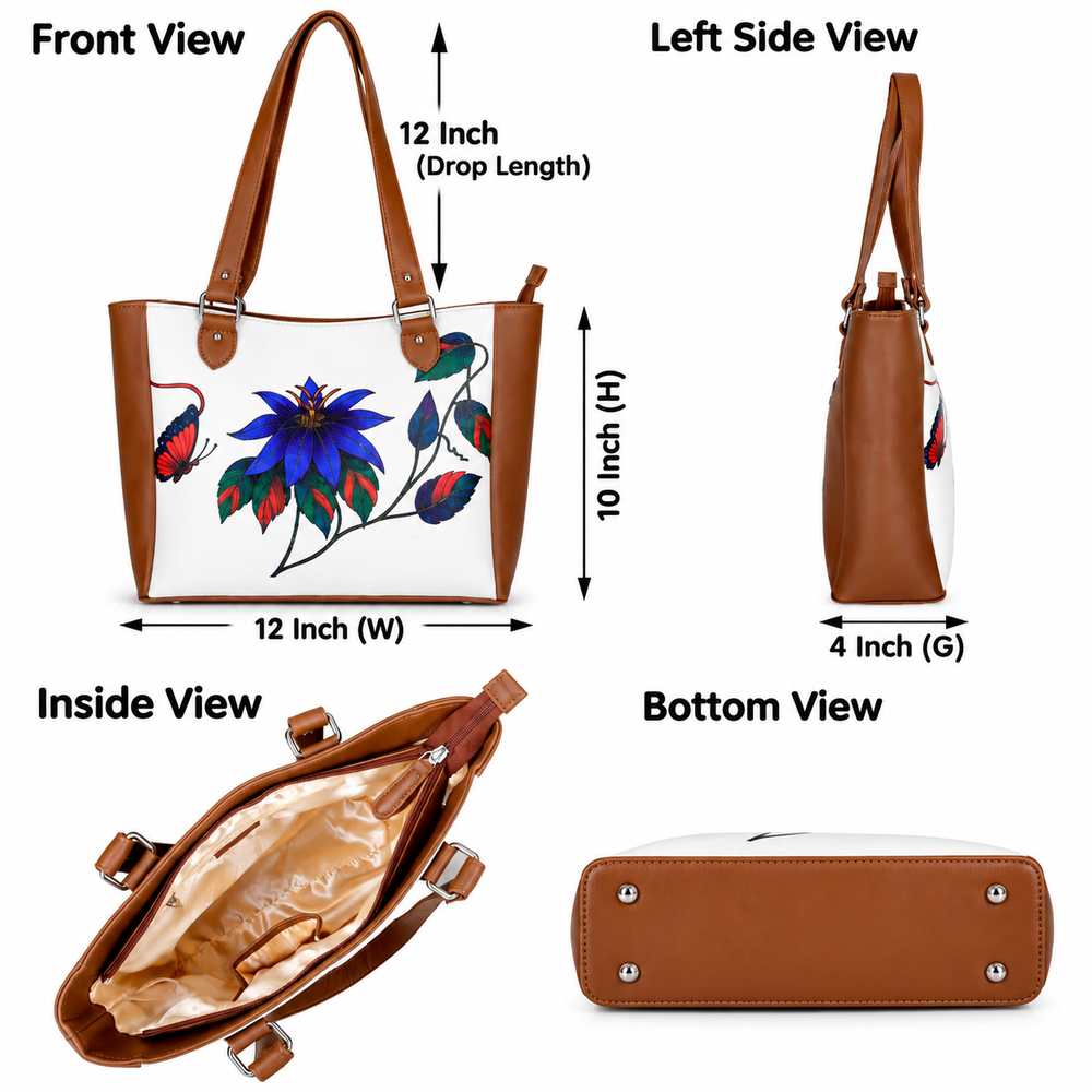 Ladies’ Printed Vegan Leather Shoulder Tote Bag– Handbag, Top Handle Purse for Women – Ideal for Office, Travel & Everyday Use