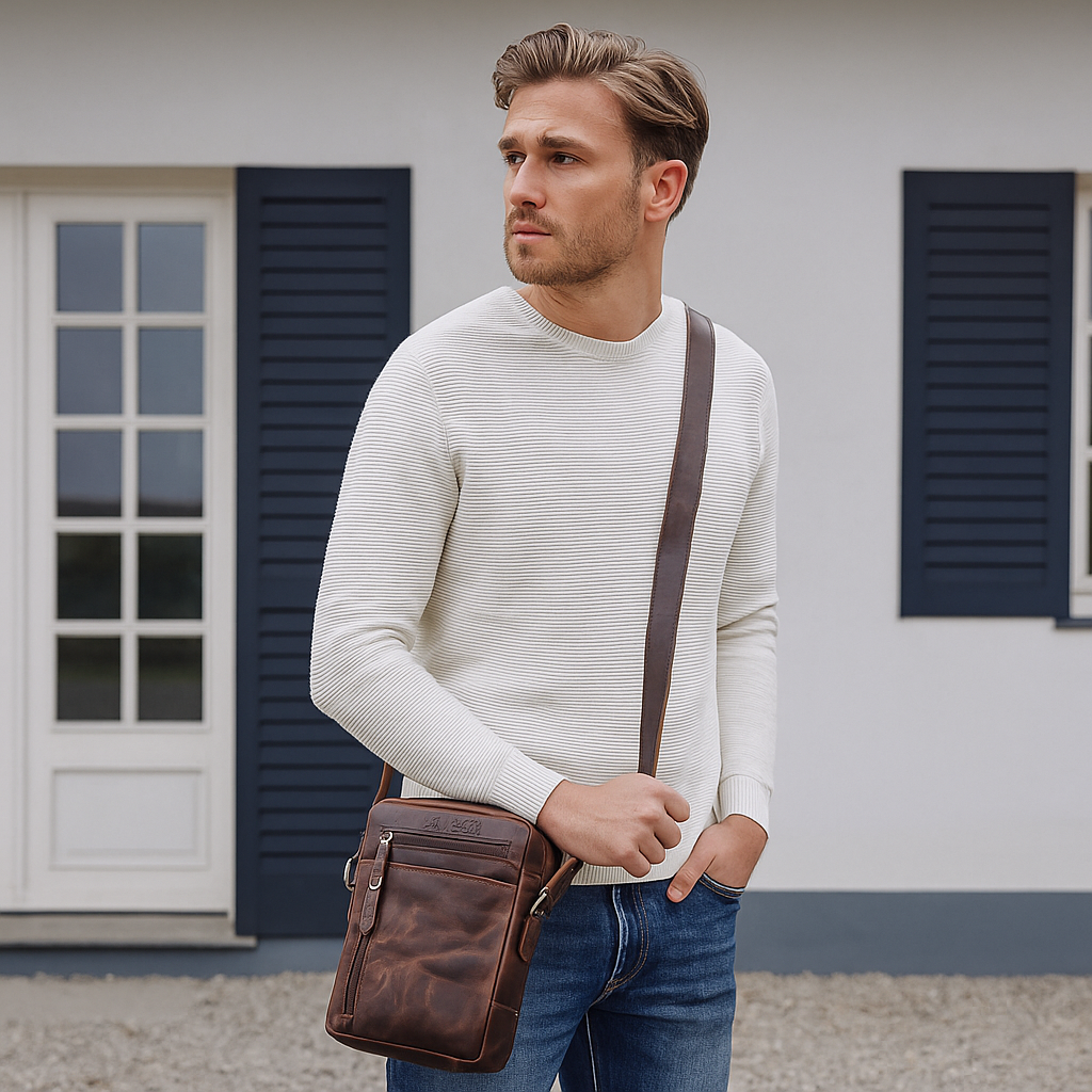 Leather Crossbody Sling Bag in Brown Crunch –Unisex Messenger Shoulder Bag Travel, Daily Use, Work, Gift