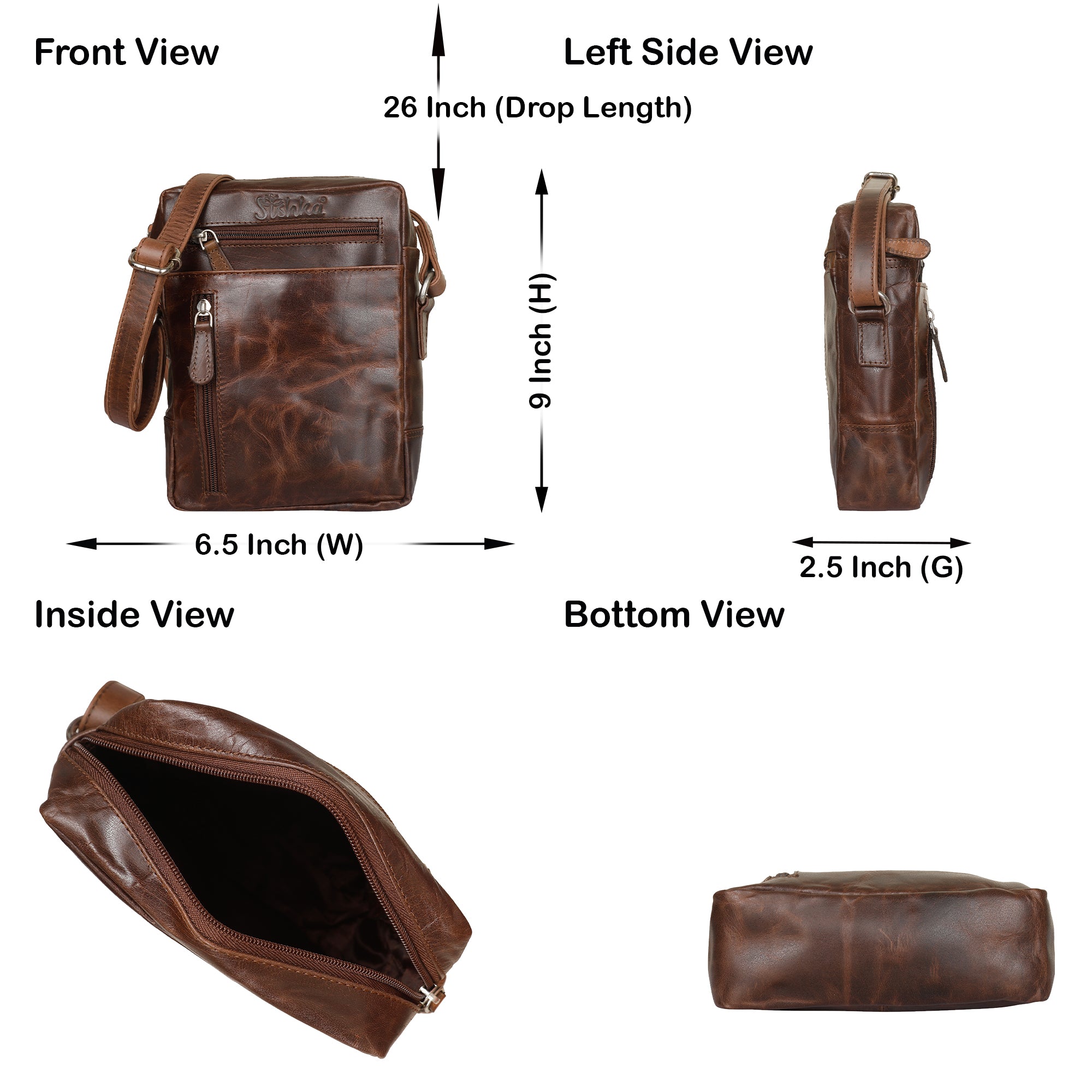 Leather Crossbody Sling Bag in Brown Crunch –Unisex Messenger Shoulder Bag Travel, Daily Use, Work, Gift