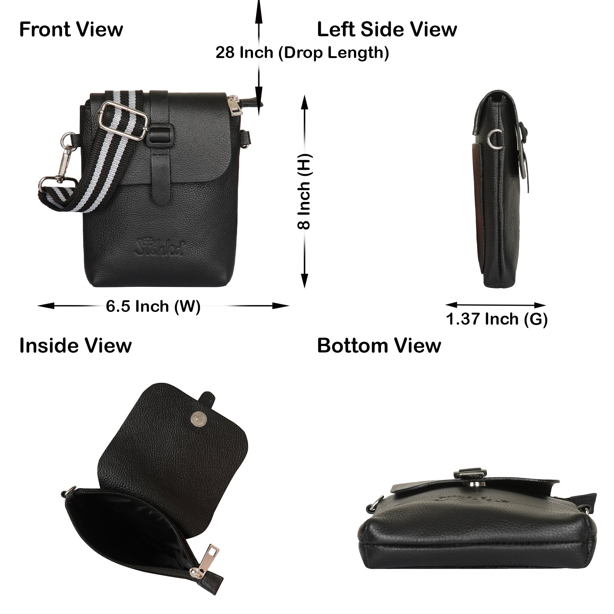 Leather Black Messenger Bag for Men & Women –Small Crossbody Shoulder Bag, Side Sling Bag for Travel, Work & Daily Use