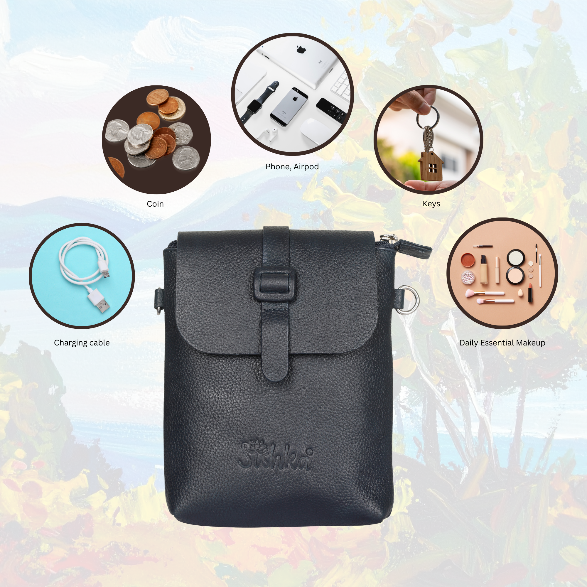 Leather Navy Blue Messenger Bag for Men & Women –Small Crossbody Shoulder Bag, Side Sling Bag for Travel, Work & Daily Use