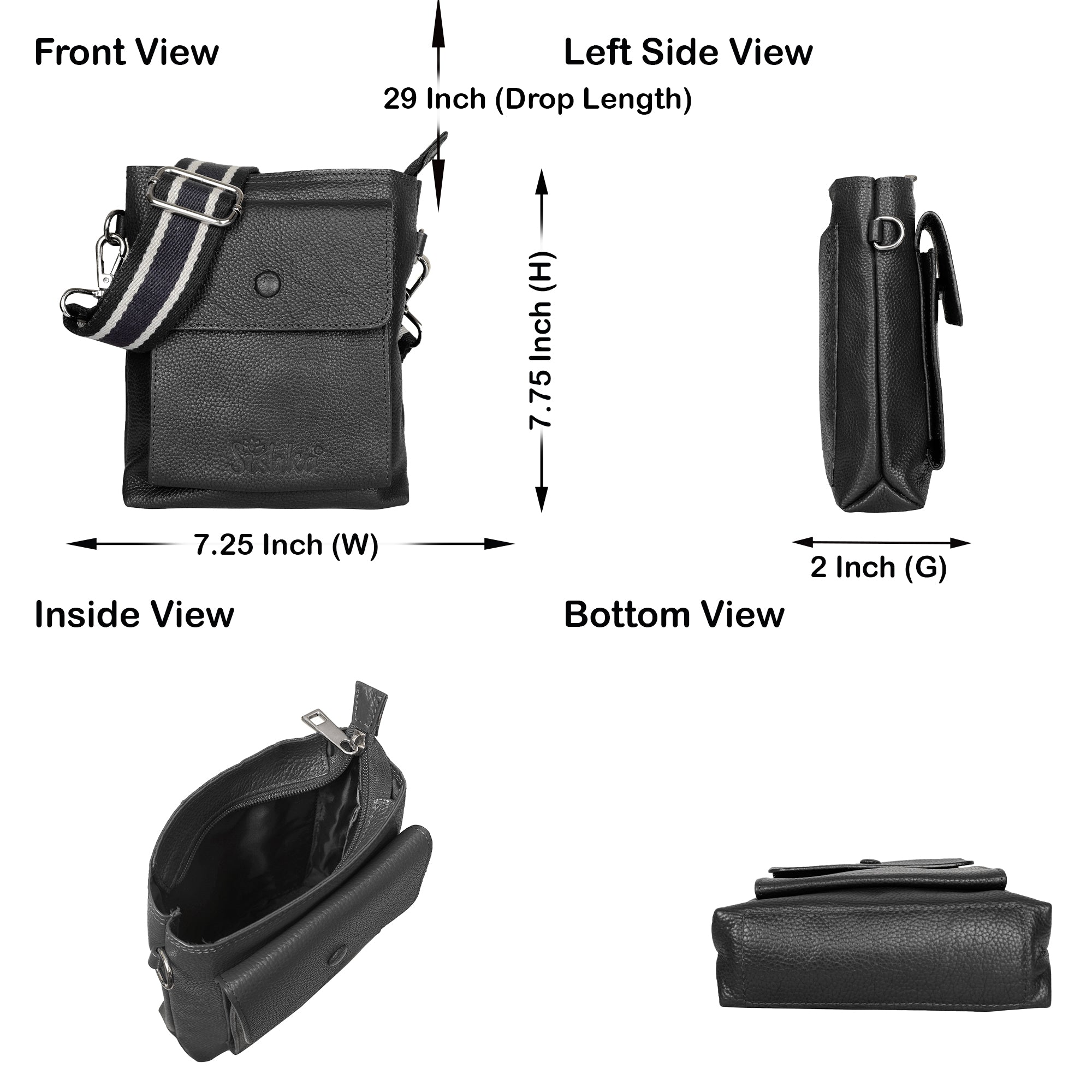 Leather Crossbody Shoulder Bag for Men & Women – Stylish Sling Messenger Bag for Work, Business, Travel & Everyday Use- Black