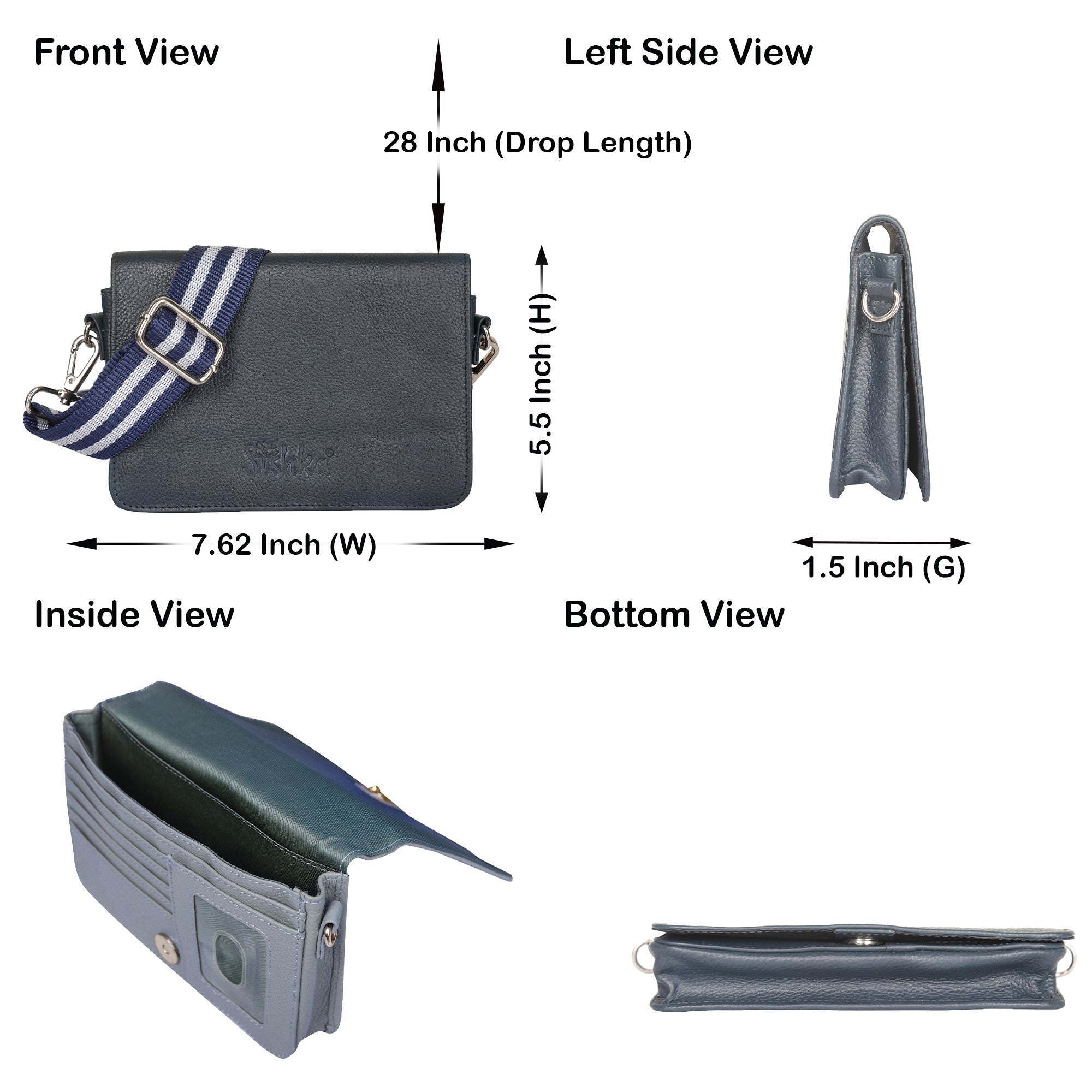 Genuine Leather Navy Blue Crossbody Shoulder Bag for Men & Women – Sling Messenger Bag for Work, Business, Travel & Daily Use