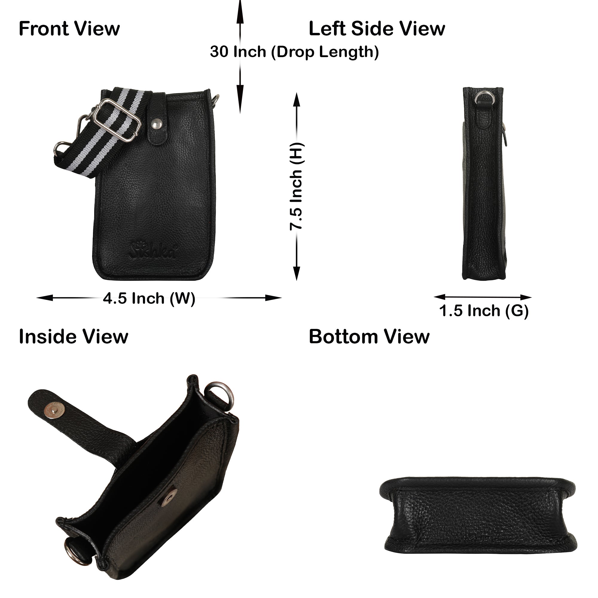 Black -Leather Crossbody Phone Sling Wallet Bag – Shoulder Messenger Bag for Daily Use, Work & Travel for Men and Women