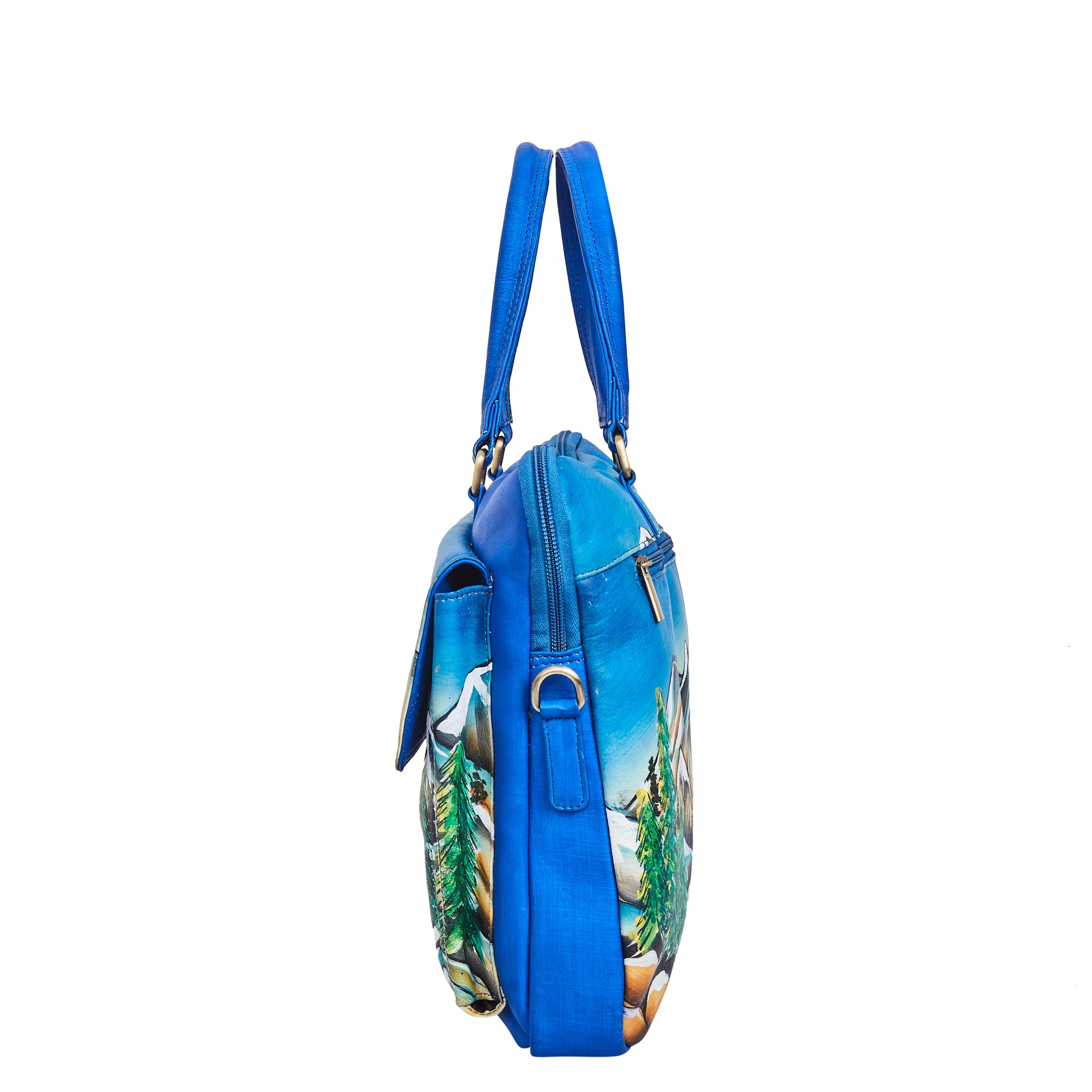 Mountain Art Hand-Painted Leather Business Satchel Bag