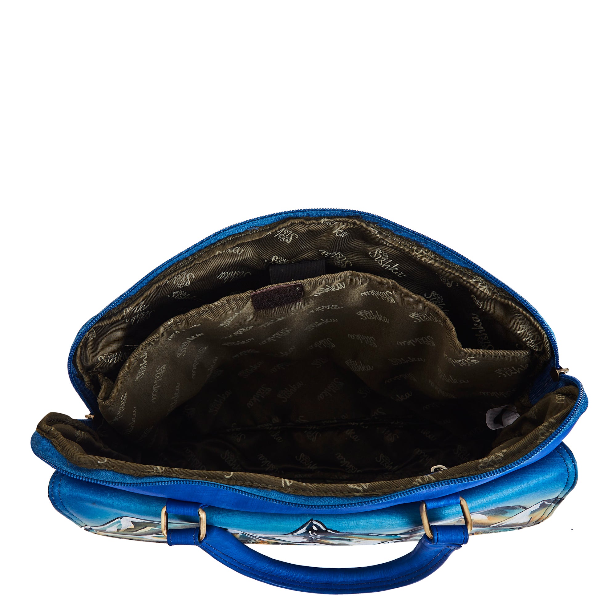 Mountain Art Hand-Painted Leather Business Satchel Bag