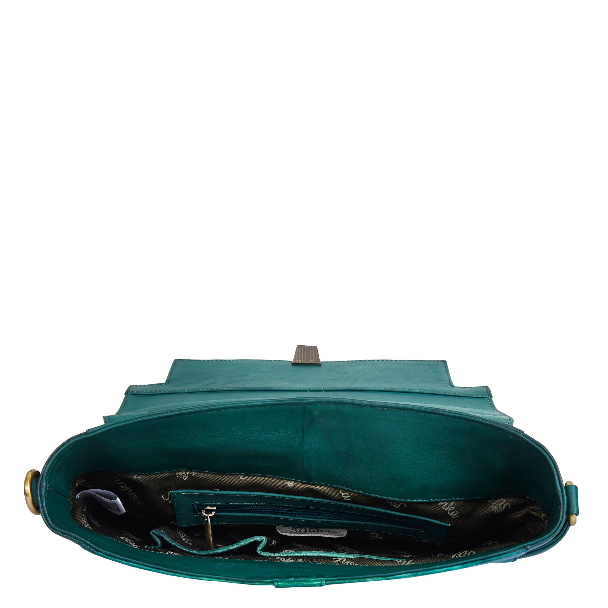 Bird & Floral Hand-Painted Green Leather Satchel Bag