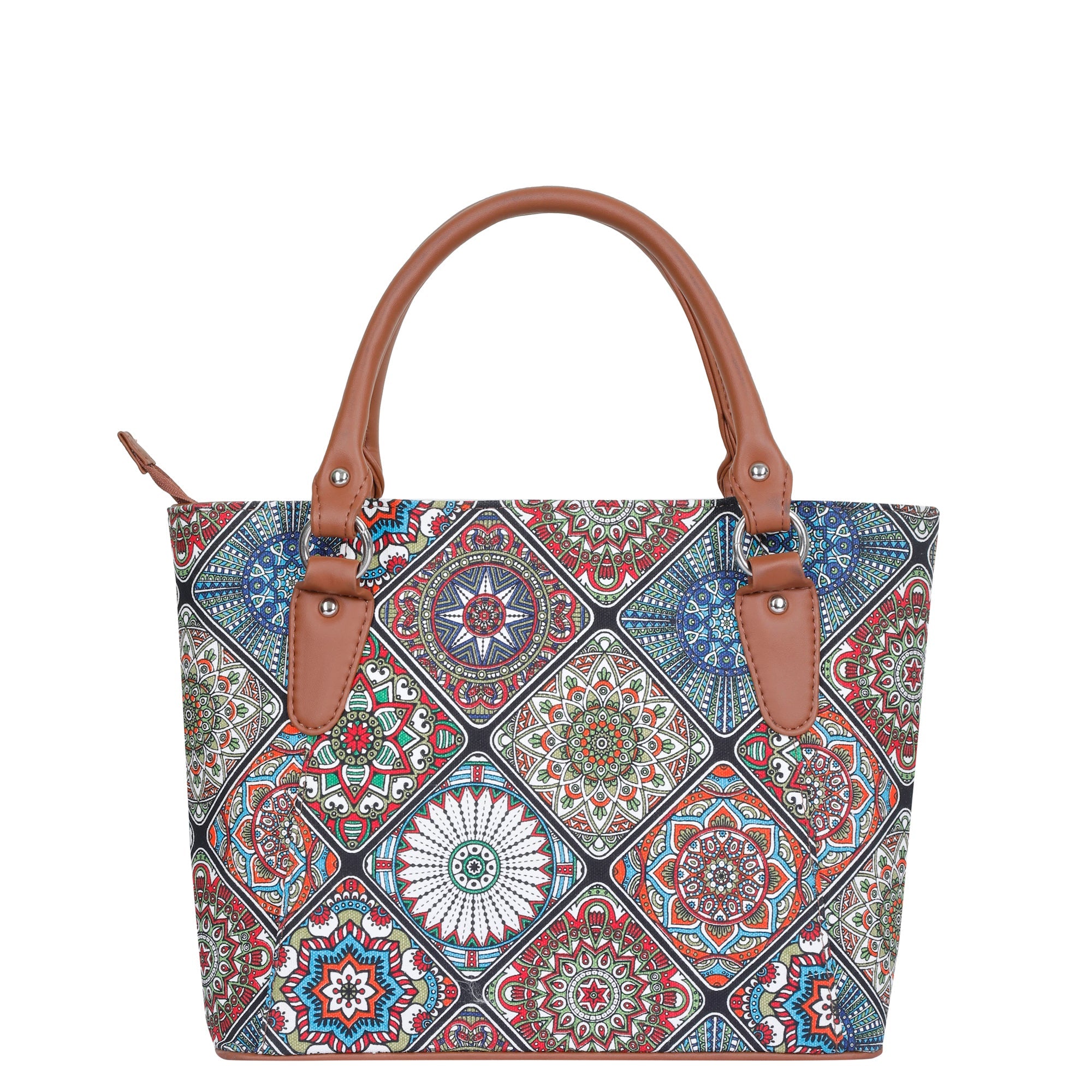 Multicolor Handcrafted Printed Tote Handbag – Women’s Shoulder Purse with Leather Handles