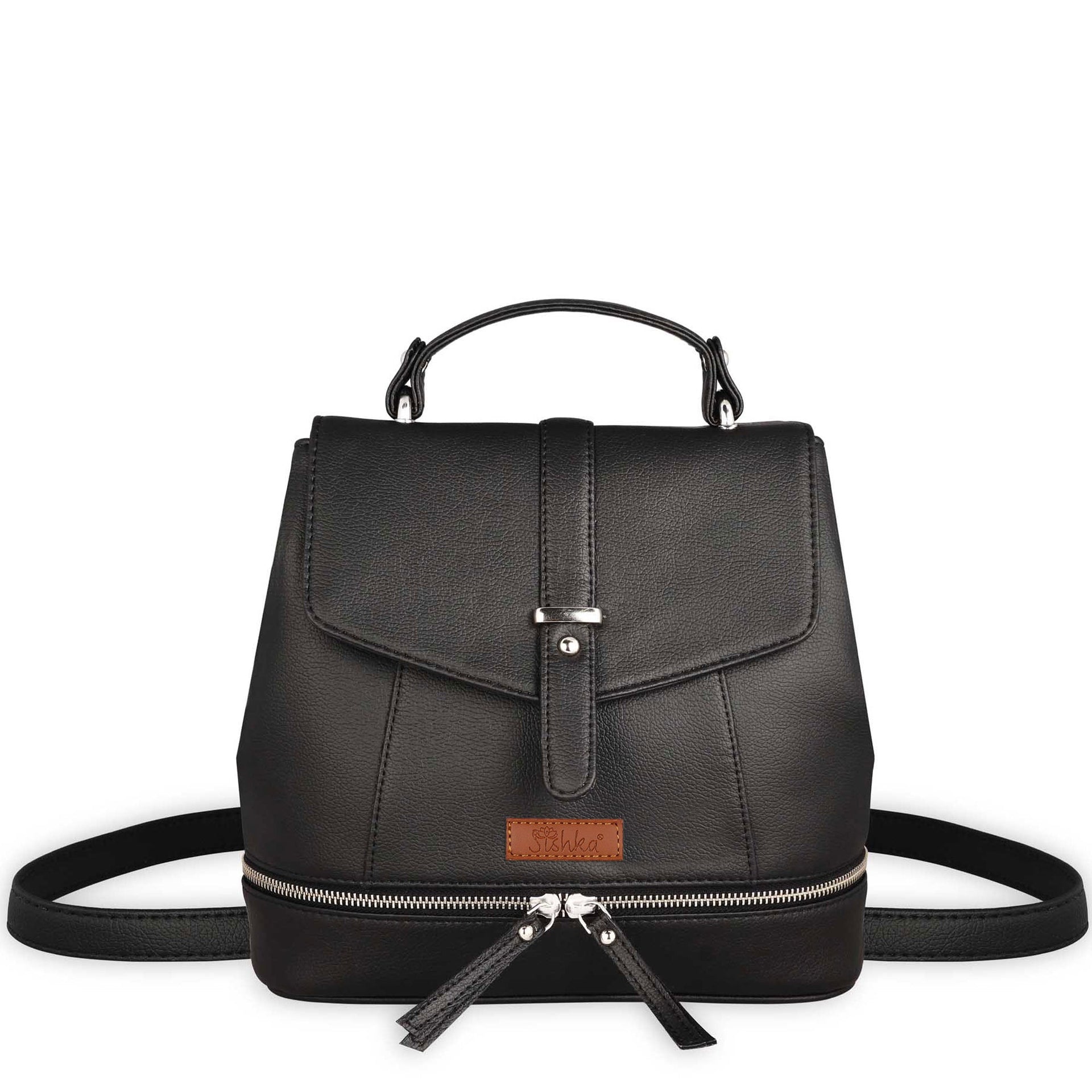 Women's Black Vegan Leather Convertible Backpack Purse