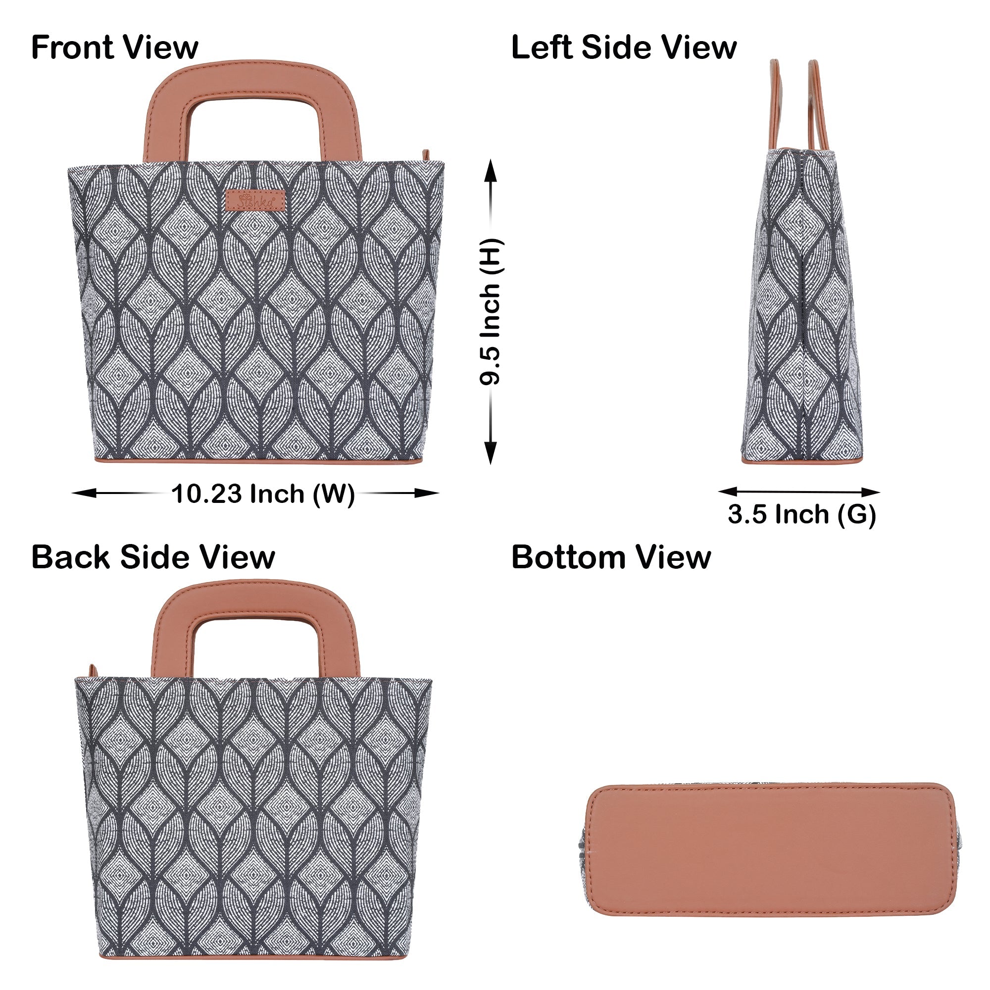 Monochrome Handcrafted Top Handle Handbag – Women’s Printed Satchel Tote for Work & Travel