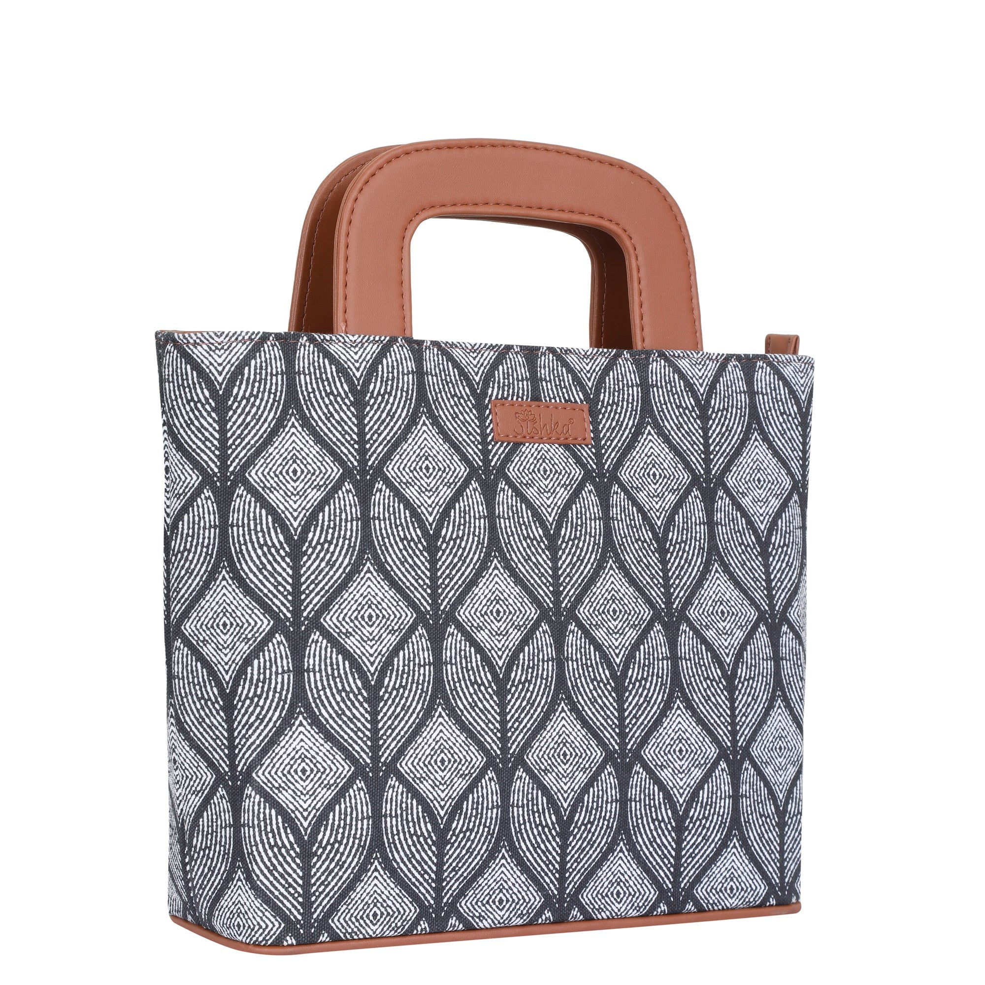 Monochrome Handcrafted Top Handle Handbag – Women’s Printed Satchel Tote for Work & Travel