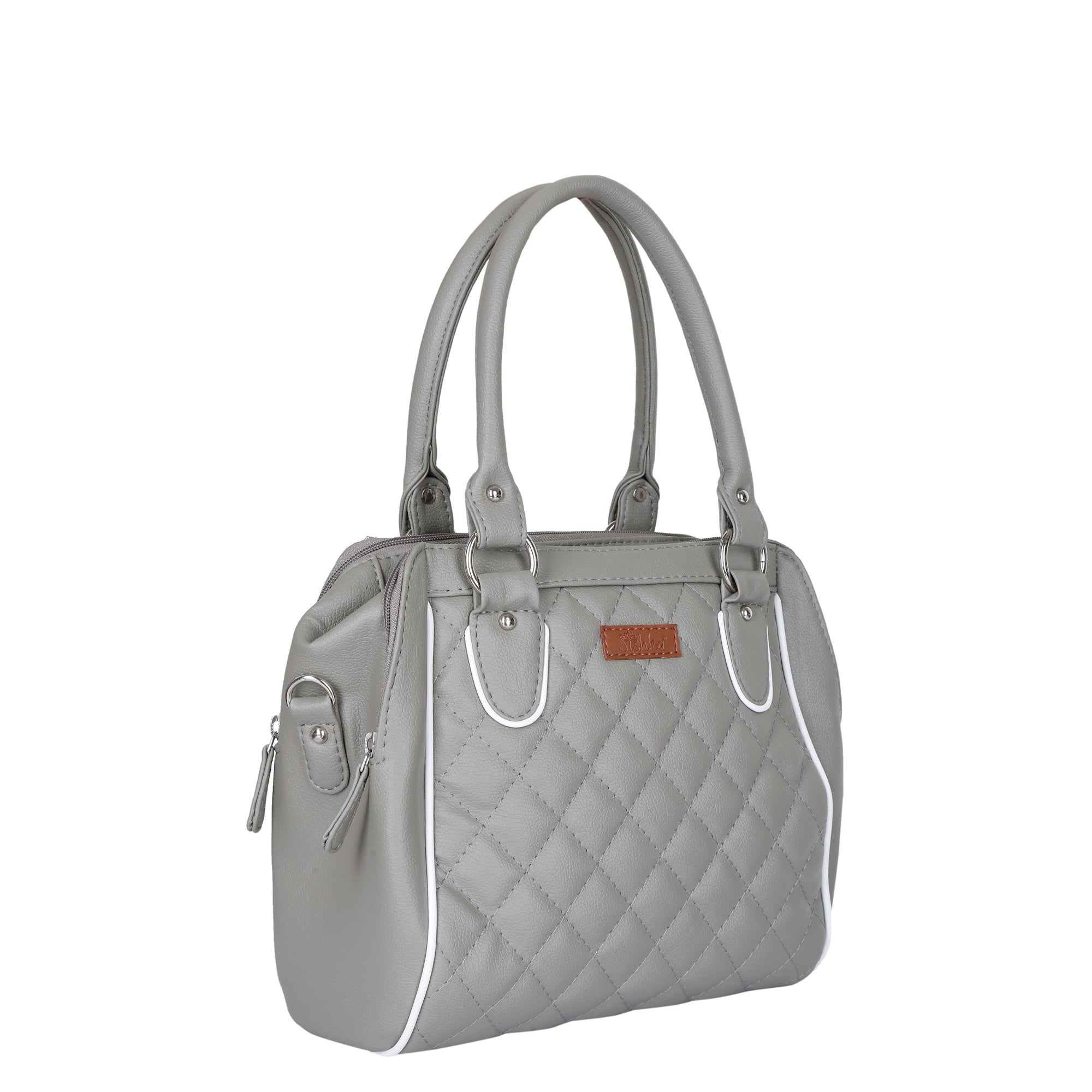 Grey Vegan Leather Handbag – Women’s Top Handle Satchel with Shoulder Strap