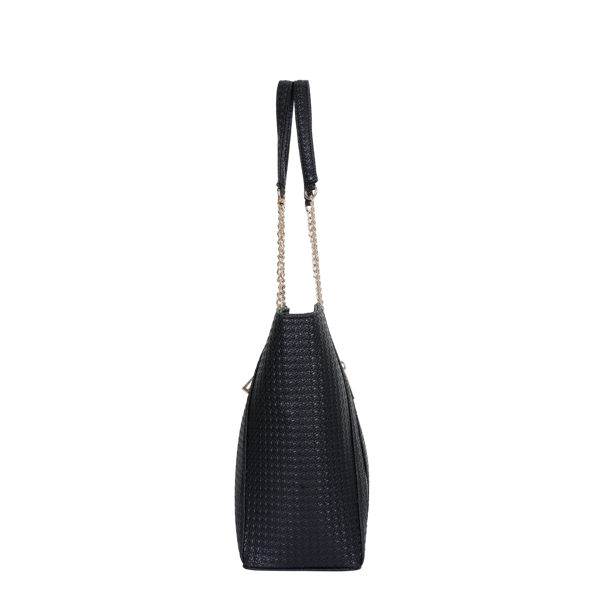 Black Vegan Leather Satchel Bag – Women’s Tote Handbag with Chain Handles