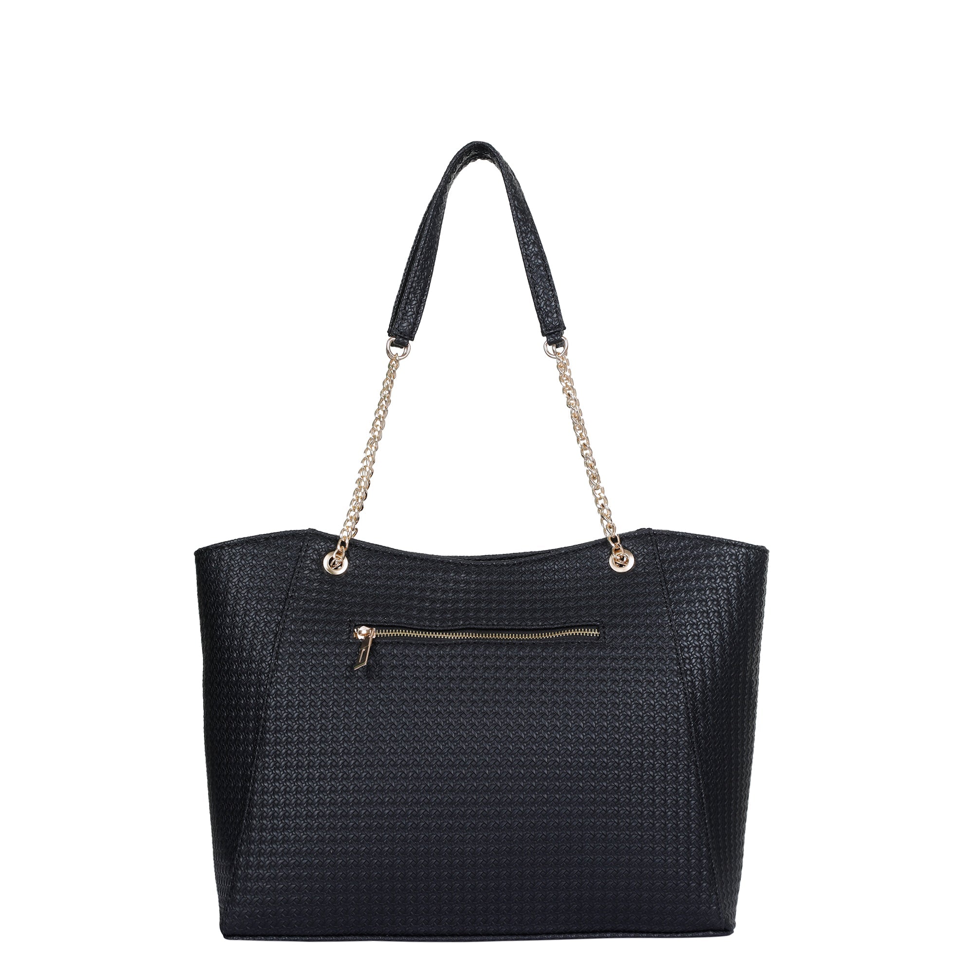 Black Vegan Leather Satchel Bag – Women’s Tote Handbag with Chain Handles