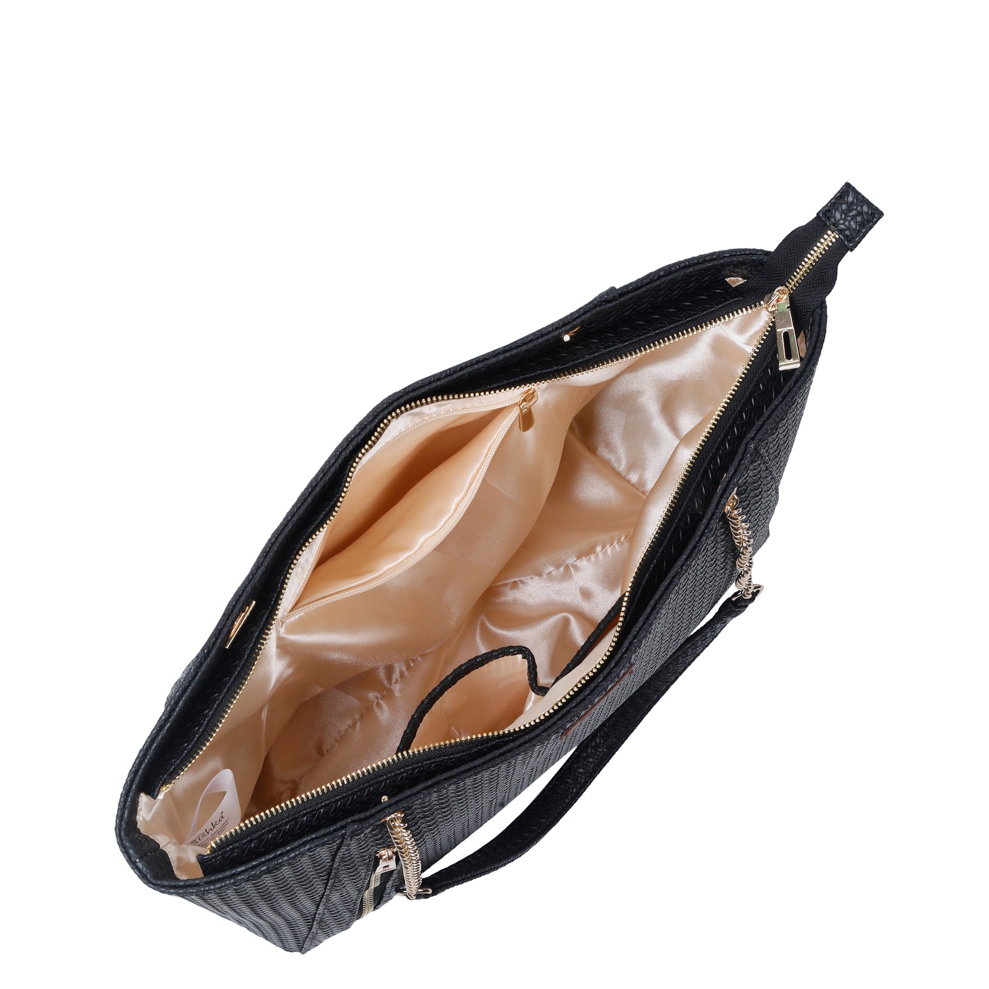 Black Vegan Leather Satchel Bag – Women’s Tote Handbag with Chain Handles