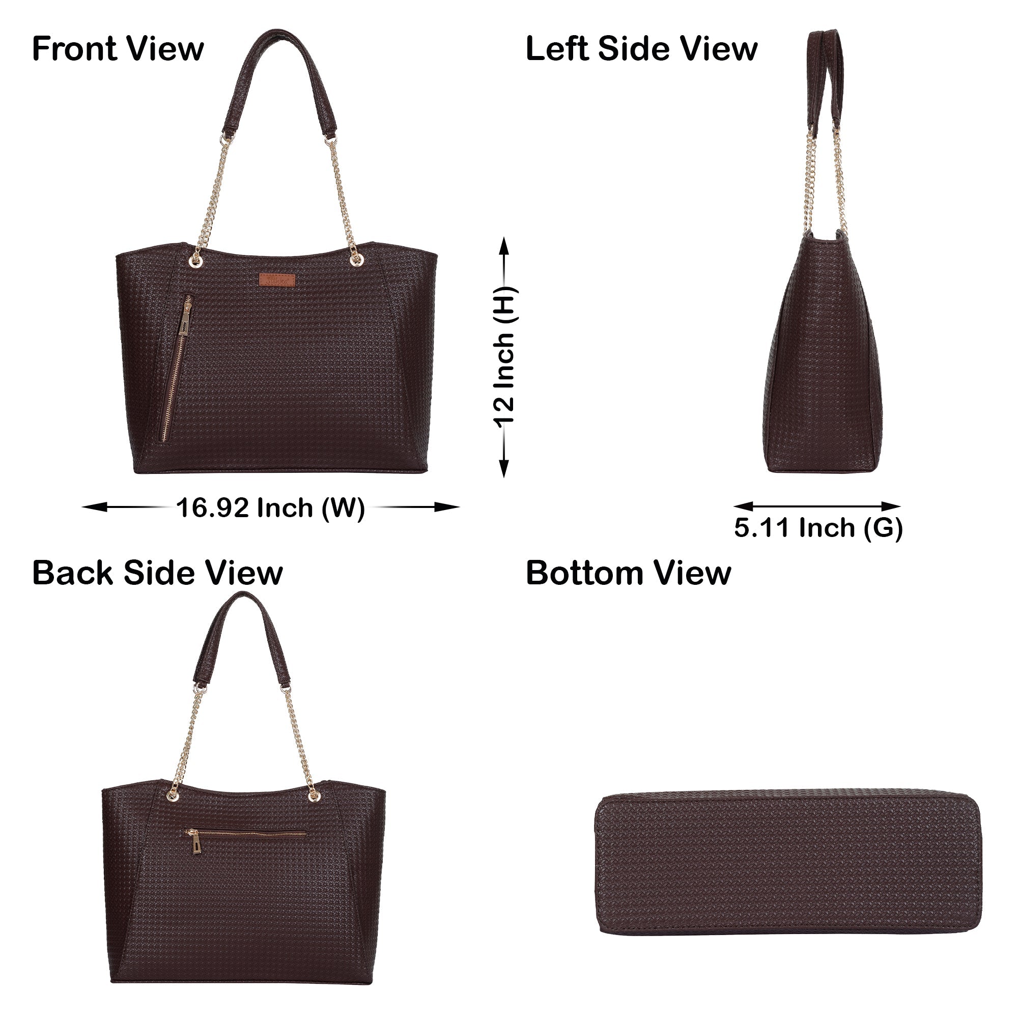 Brown Vegan Leather Satchel Bag – Women’s Tote Handbag with Chain Handles
