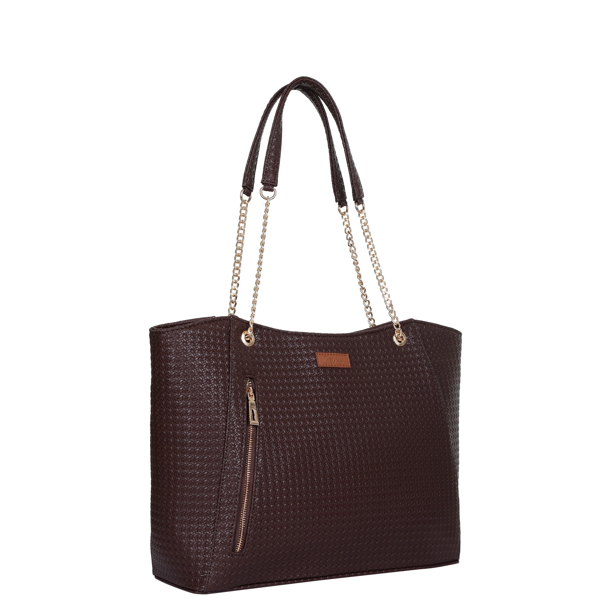 Brown Vegan Leather Satchel Bag – Women’s Tote Handbag with Chain Handles