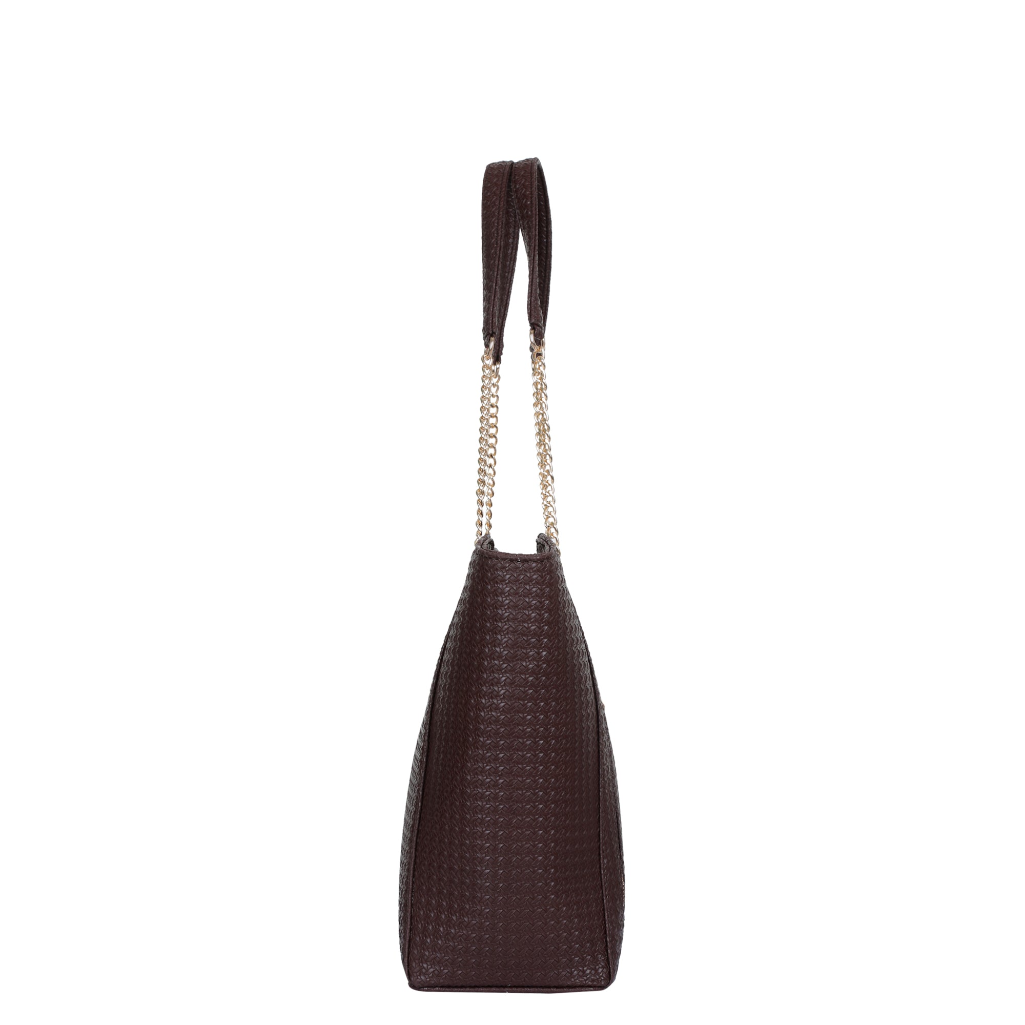 Brown Vegan Leather Satchel Bag – Women’s Tote Handbag with Chain Handles