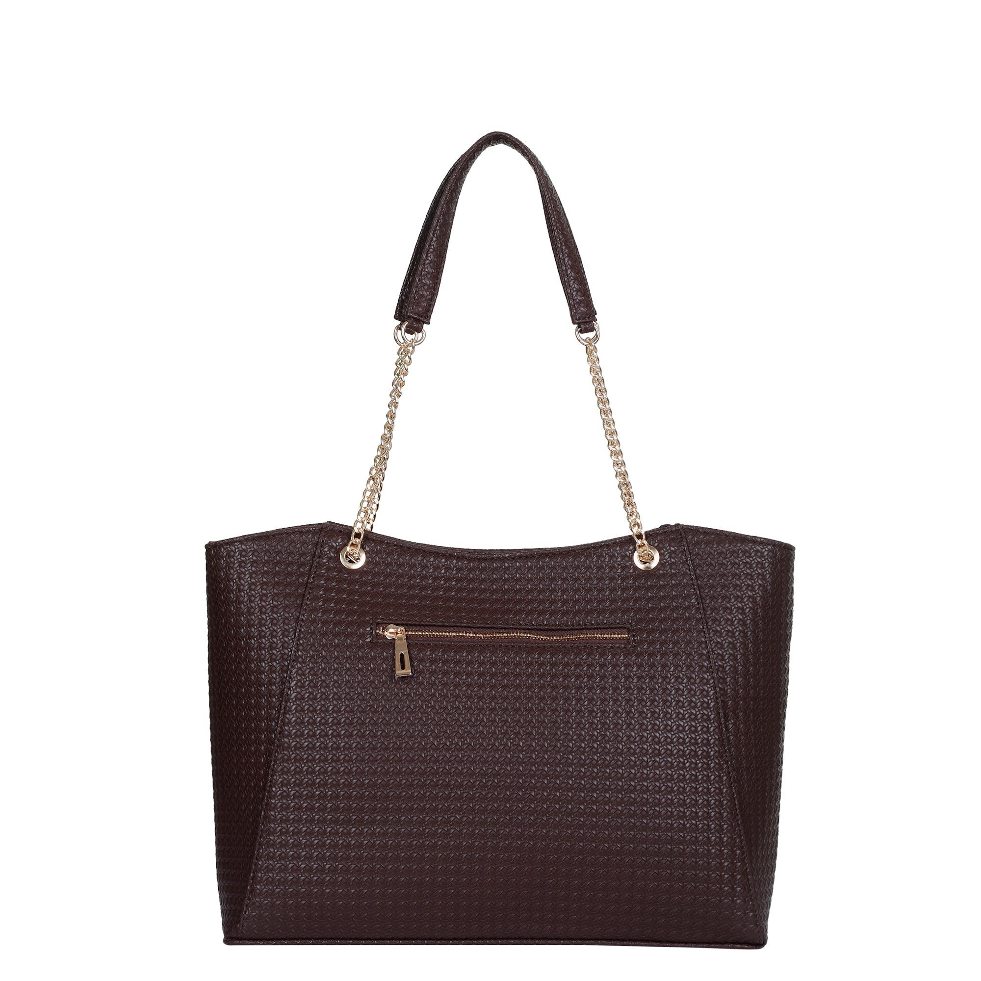 Brown Vegan Leather Satchel Bag – Women’s Tote Handbag with Chain Handles
