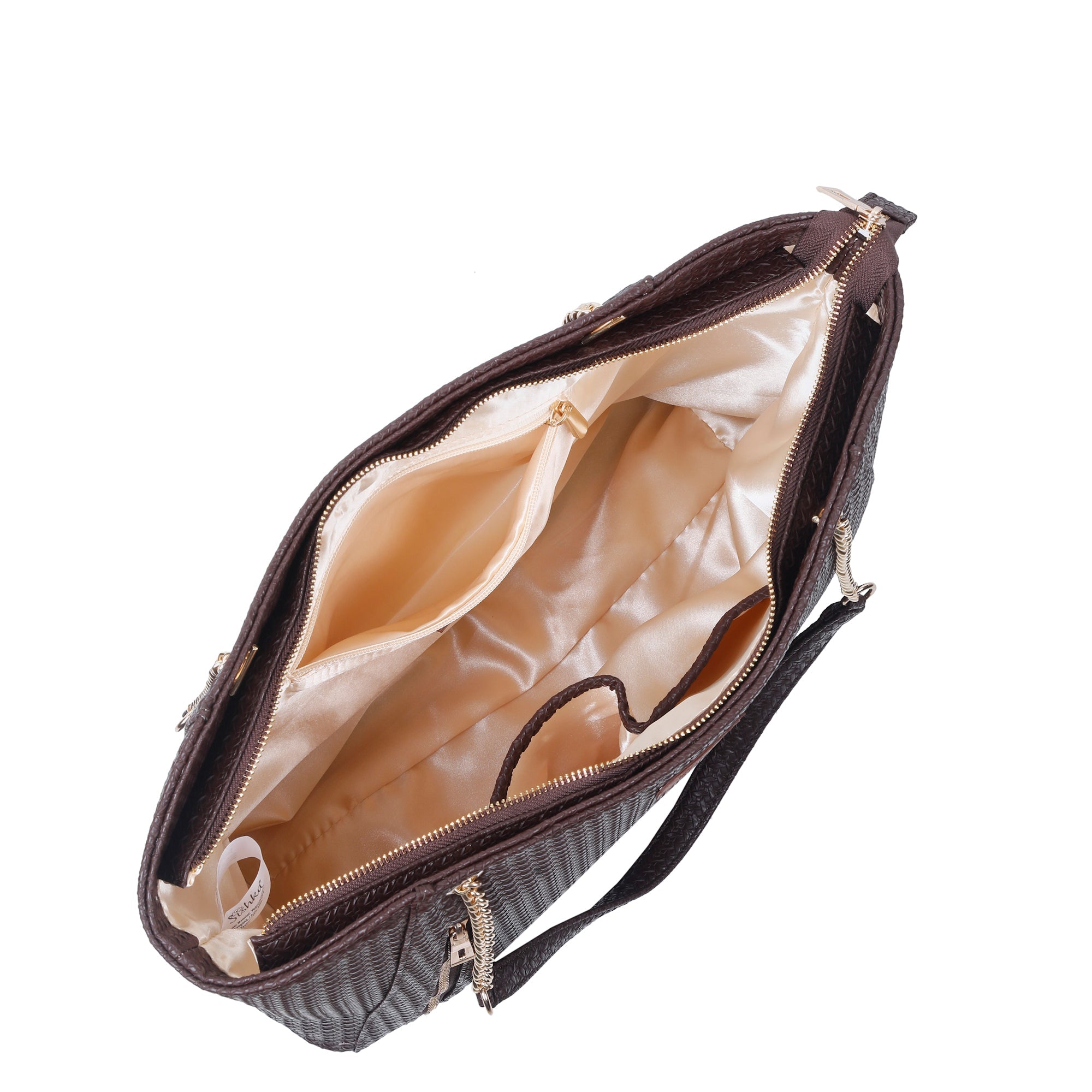 Brown Vegan Leather Satchel Bag – Women’s Tote Handbag with Chain Handles