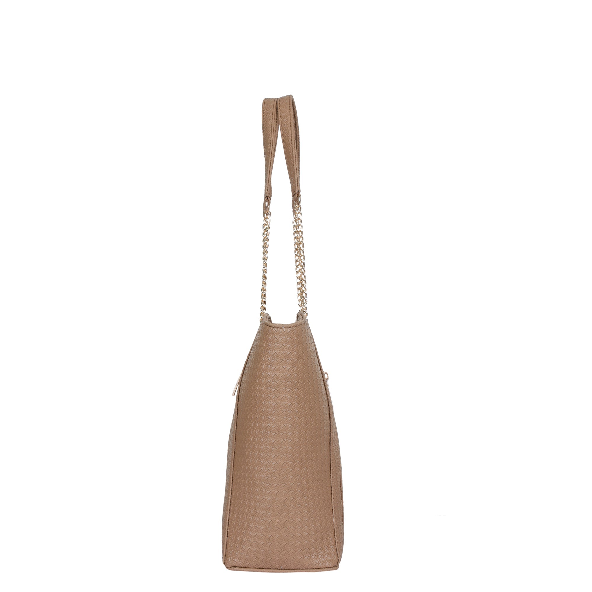 Taupe Vegan Leather Satchel Bag – Women’s Tote Handbag with Chain Handles