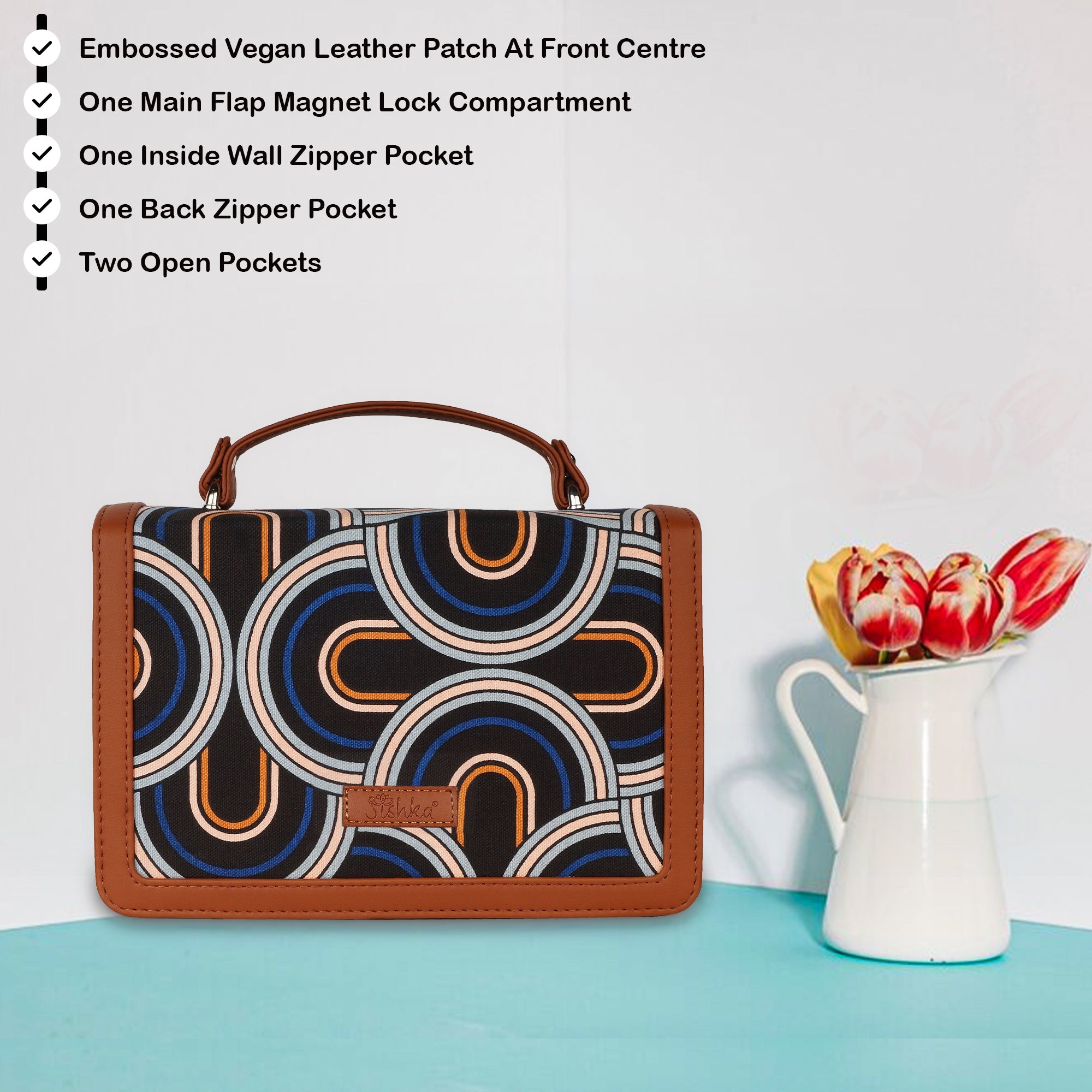 Handcrafted Abstract Print Crossbody Sling Bag – Women’s Fabric Purse with Chain Strap