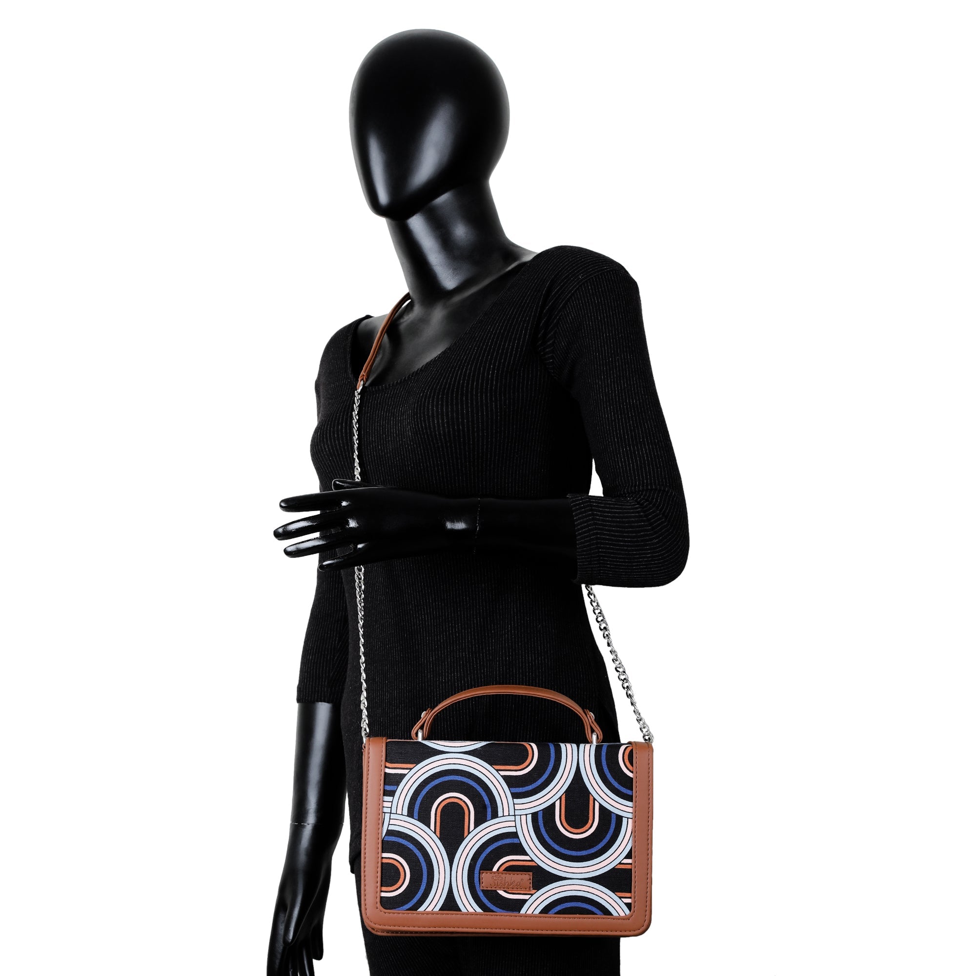 Handcrafted Abstract Print Crossbody Sling Bag – Women’s Fabric Purse with Chain Strap