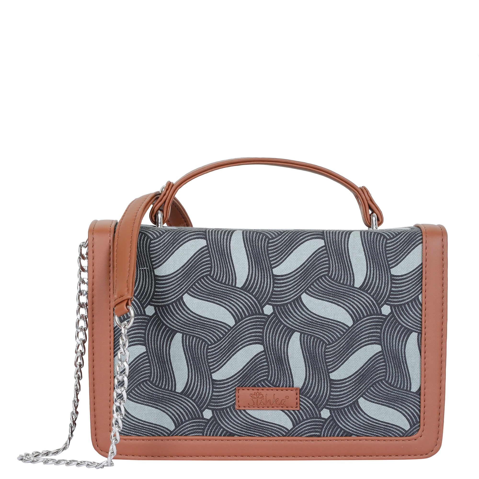 Handcrafted Wave Print Crossbody Sling Bag – Women’s Fabric Purse with Chain Strap