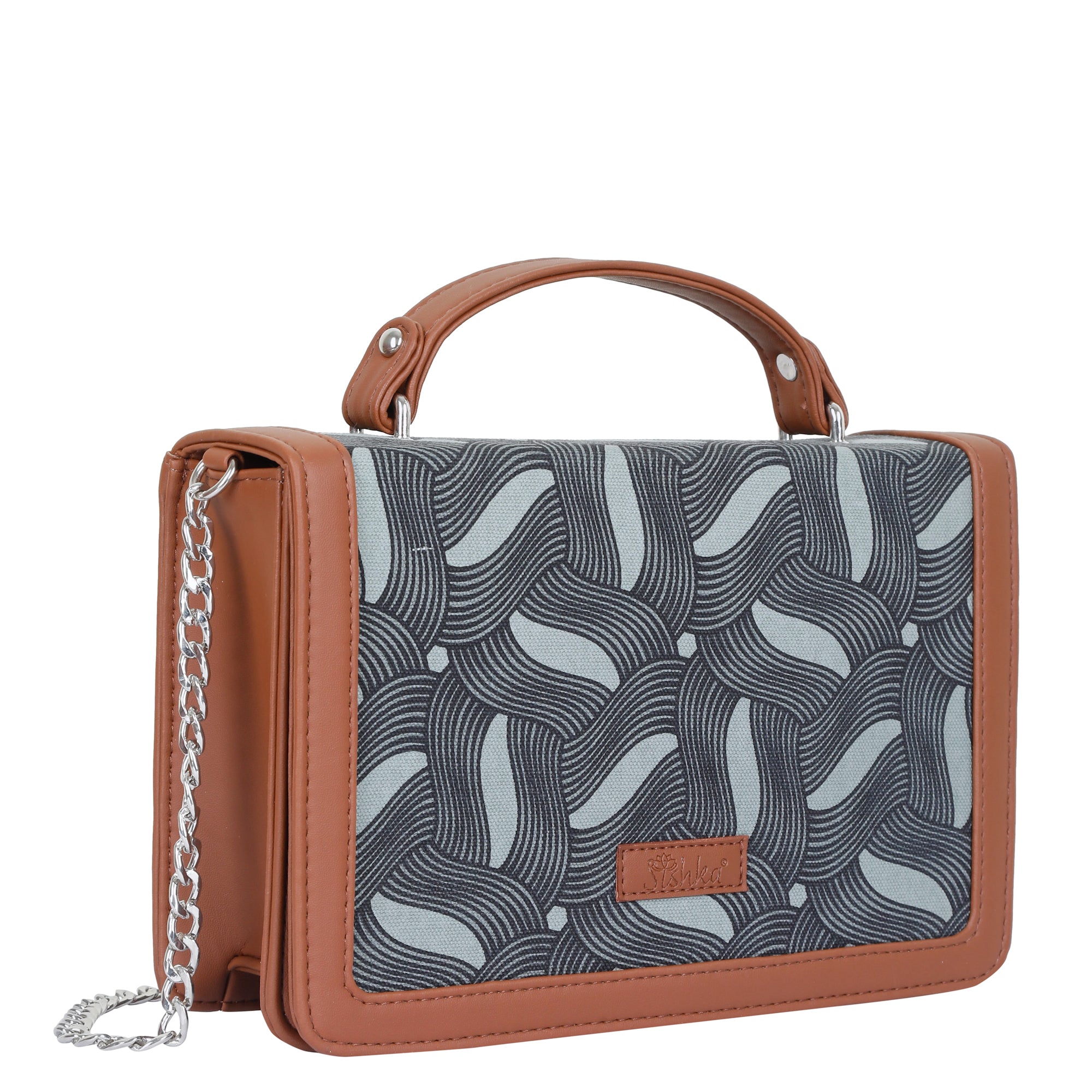Handcrafted Wave Print Crossbody Sling Bag – Women’s Fabric Purse with Chain Strap