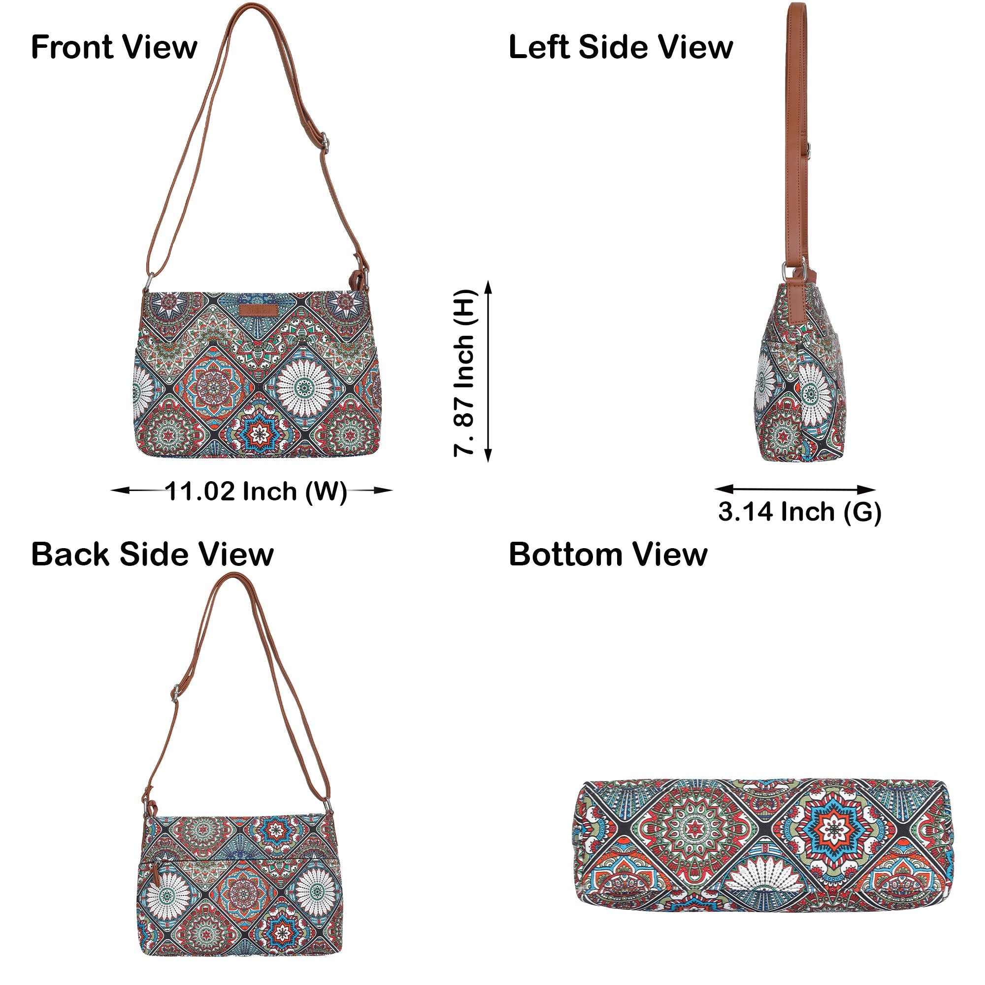Mandala Print Fabric Shoulder & Crossbody Bag – Women’s Boho Sling Purse