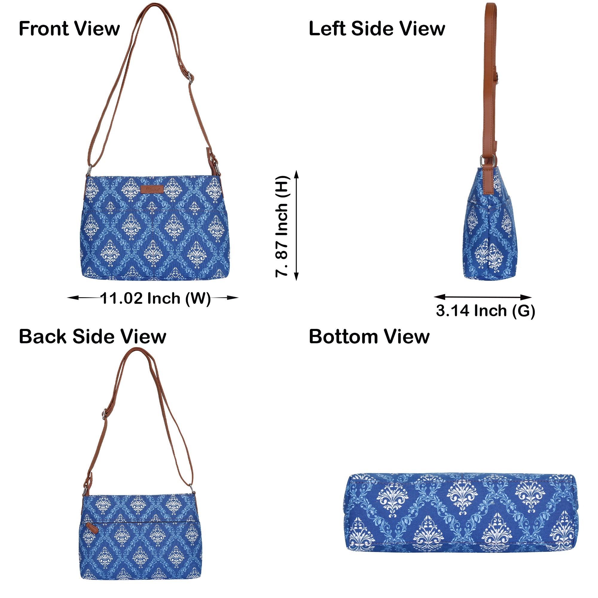 Blue Pattern Fabric Shoulder & Crossbody Bag – Women’s Sling Purse