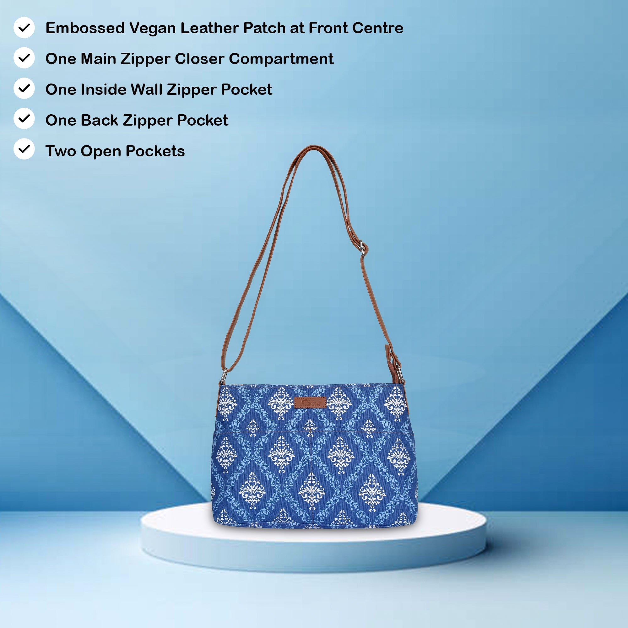 Blue Pattern Fabric Shoulder & Crossbody Bag – Women’s Sling Purse