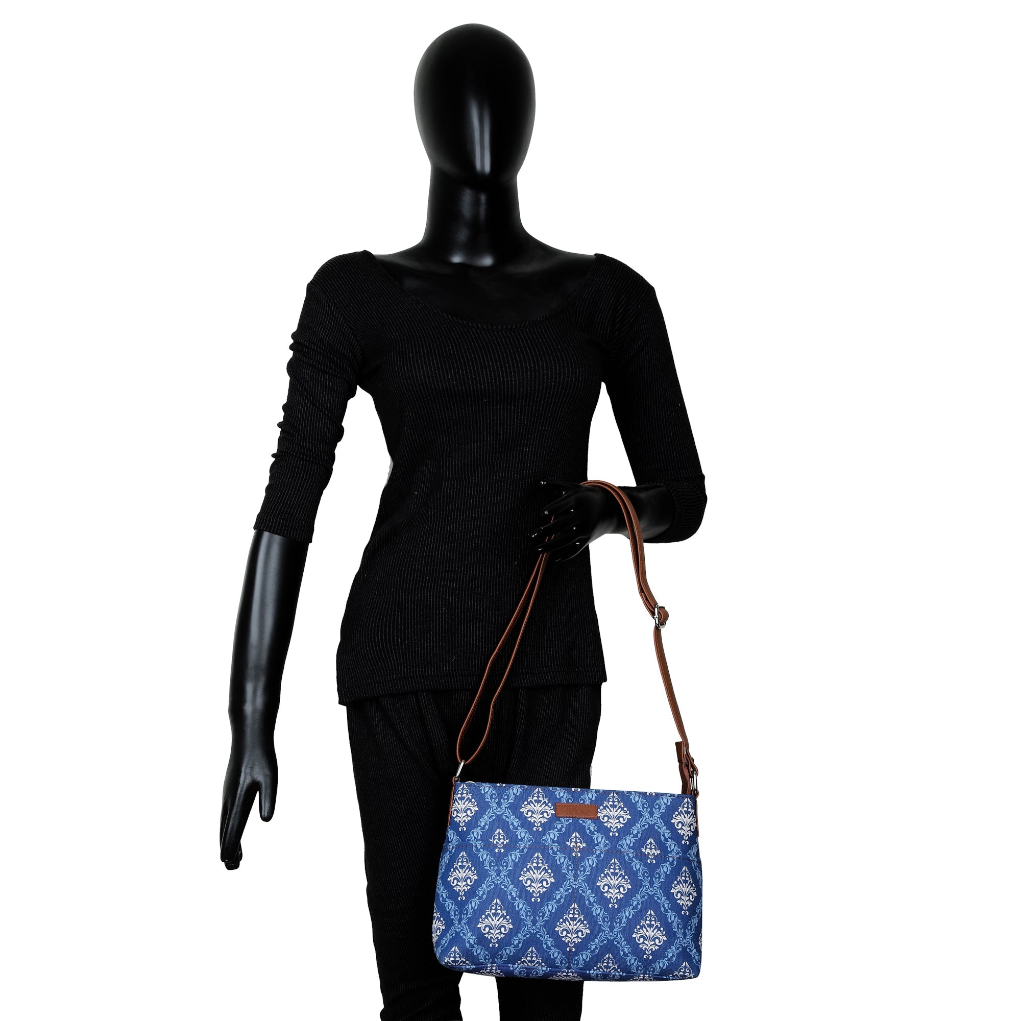 Blue Pattern Fabric Shoulder & Crossbody Bag – Women’s Sling Purse