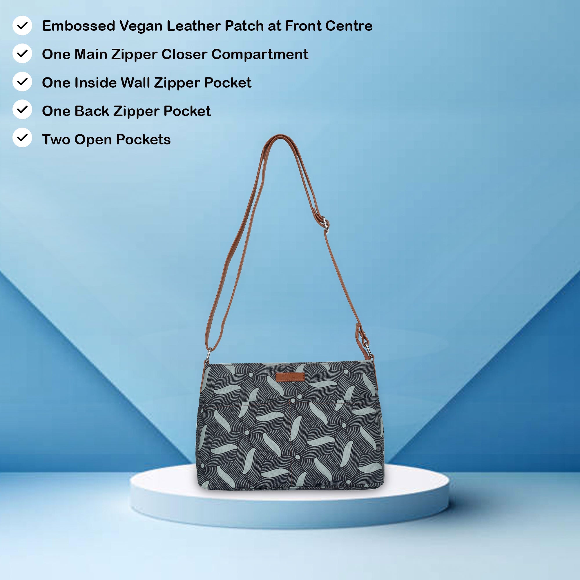 Grey Abstract Print Fabric Crossbody Bag – Women’s Shoulder Sling Purse
