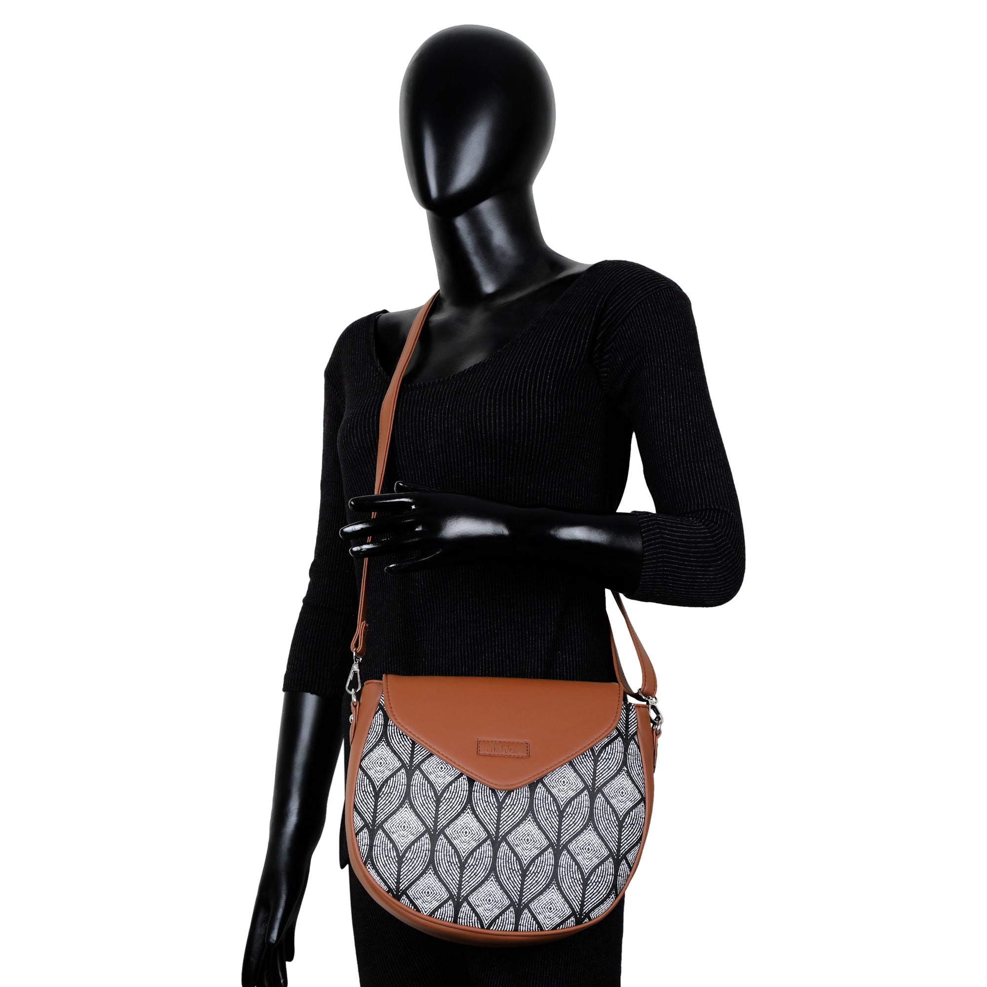 Monochrome Ladies Crossbody Sling Bag – Handcrafted Printed Shoulder Purse