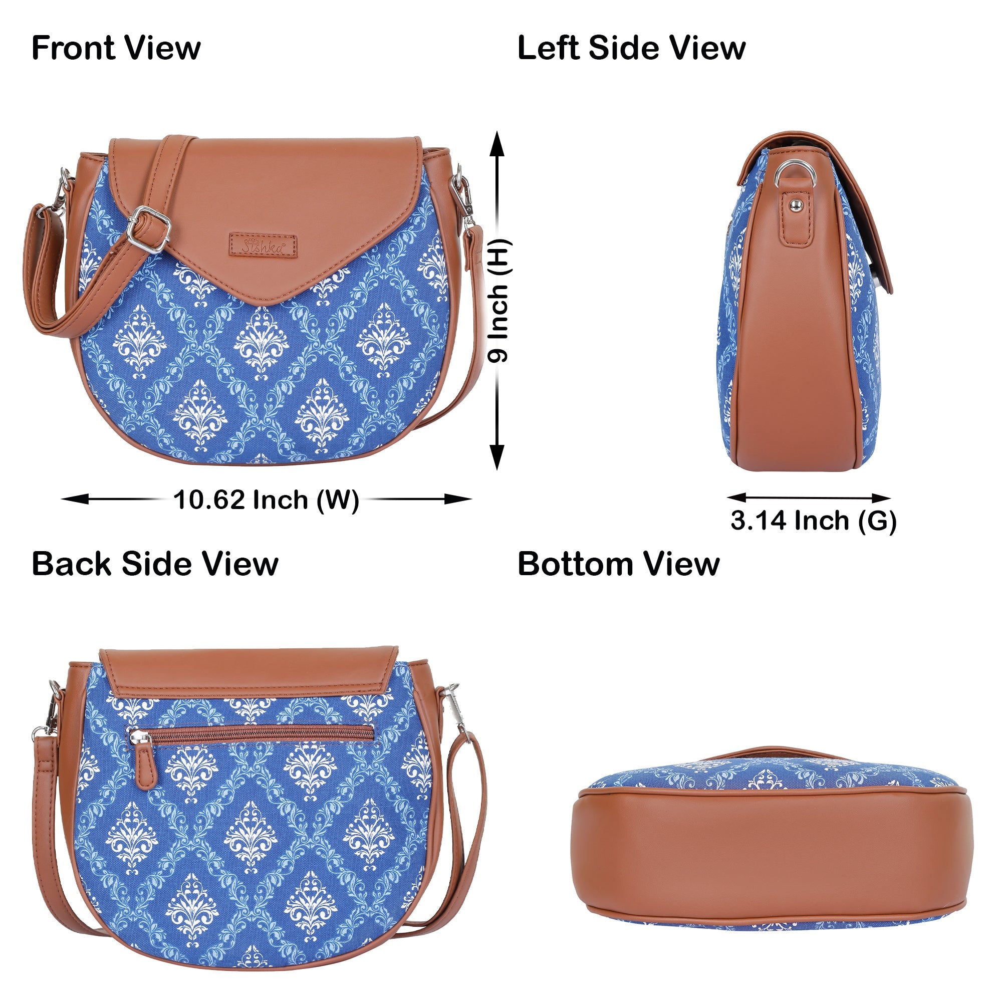 Blue Crossbody Sling Bag – Handcrafted Printed Purse with Adjustable Strap