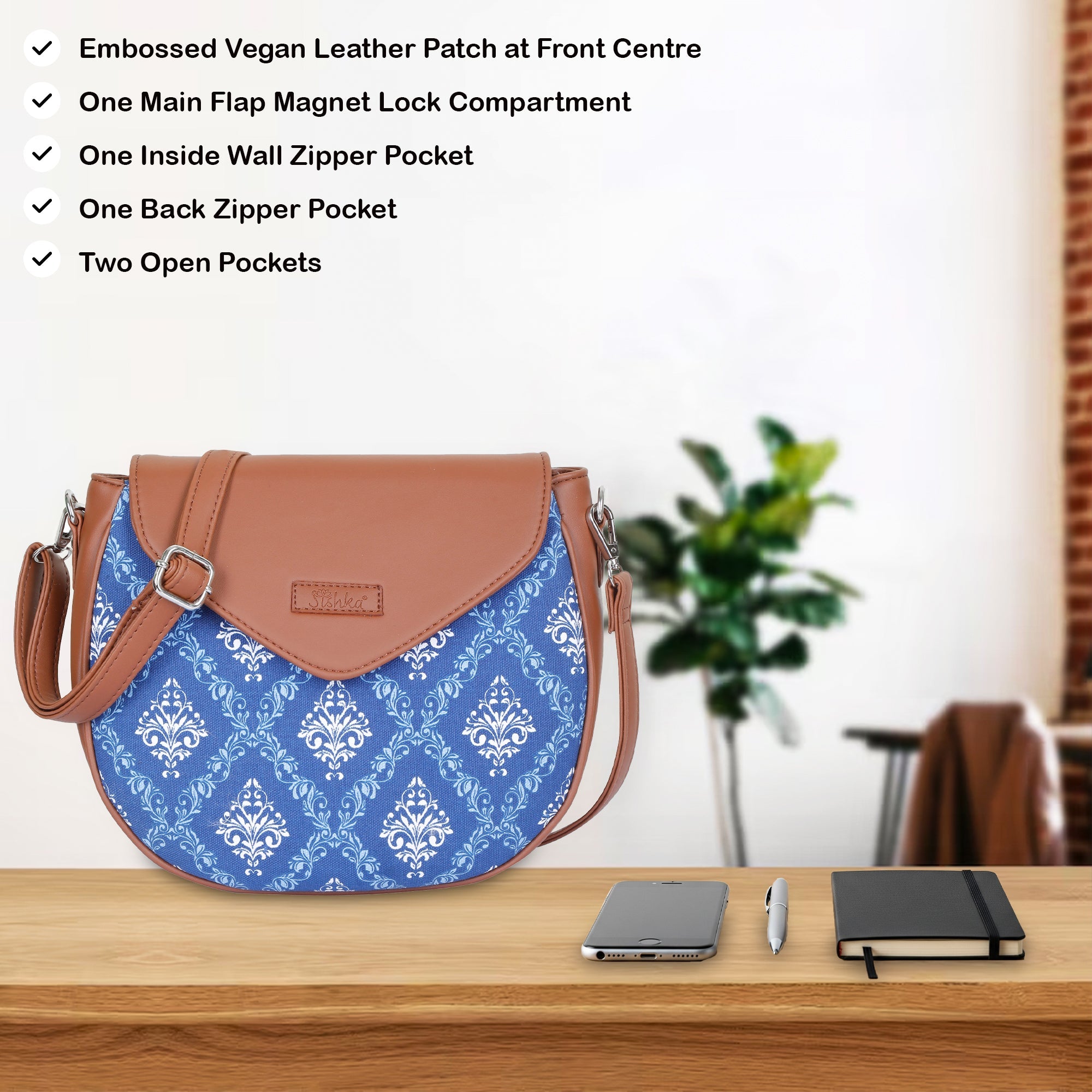 Blue Crossbody Sling Bag – Handcrafted Printed Purse with Adjustable Strap
