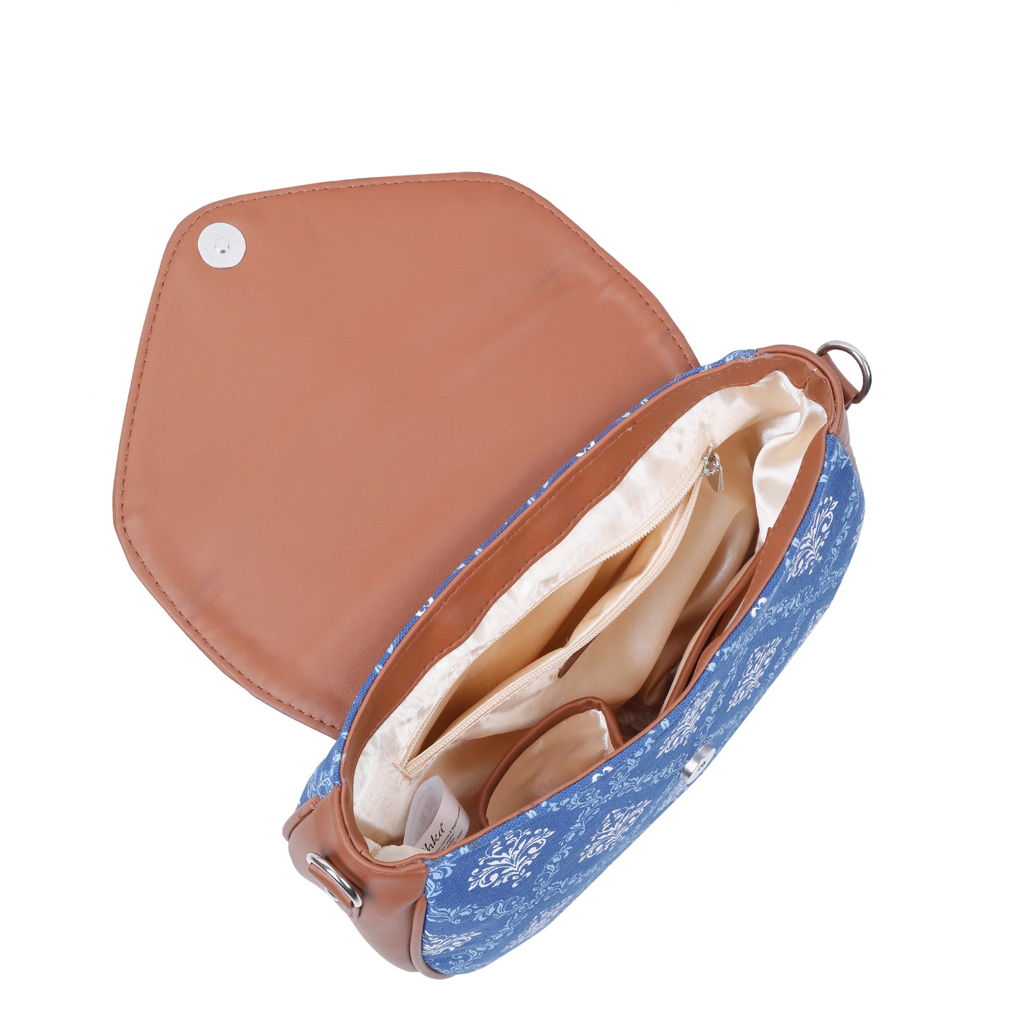 Blue Crossbody Sling Bag – Handcrafted Printed Purse with Adjustable Strap