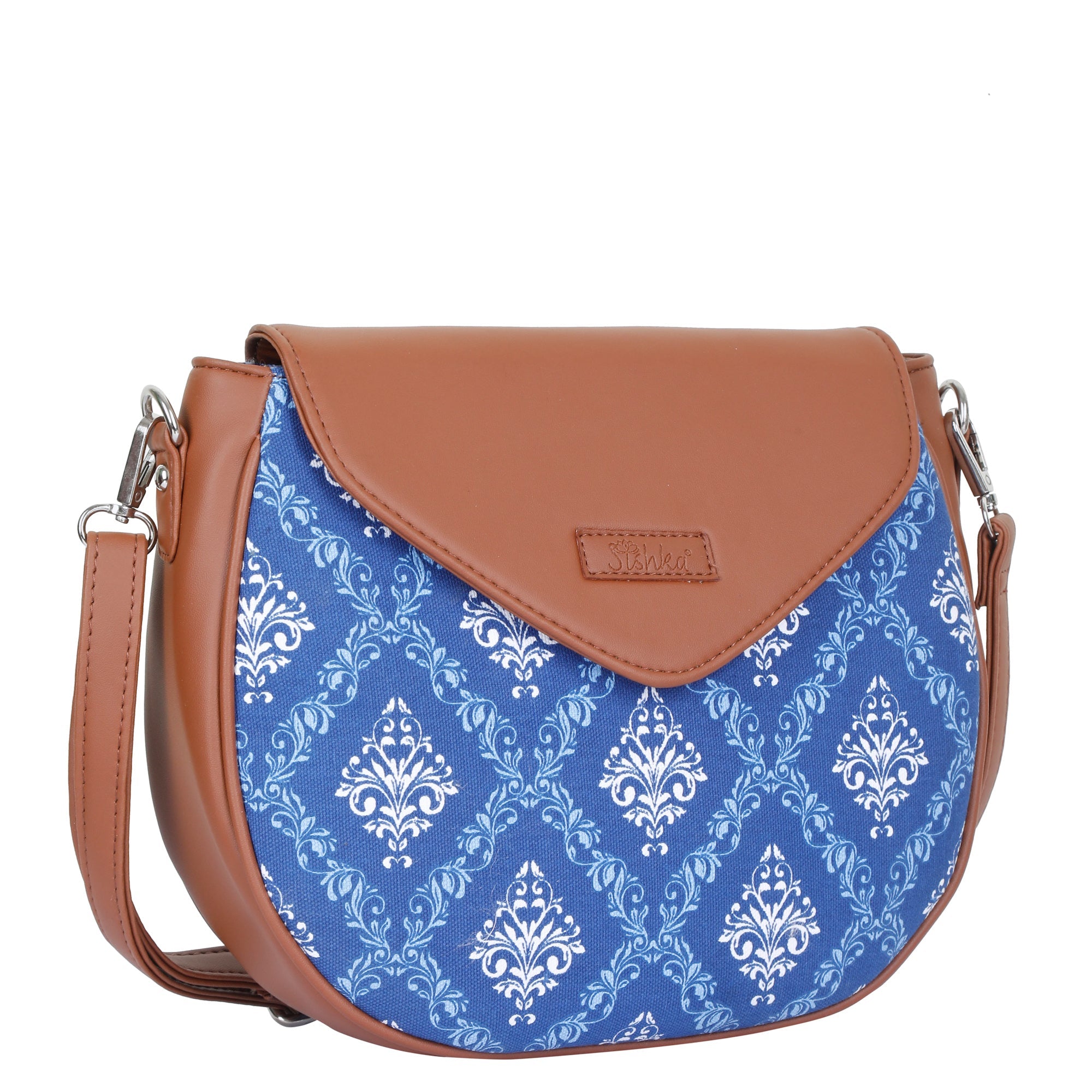 Blue Crossbody Sling Bag – Handcrafted Printed Purse with Adjustable Strap