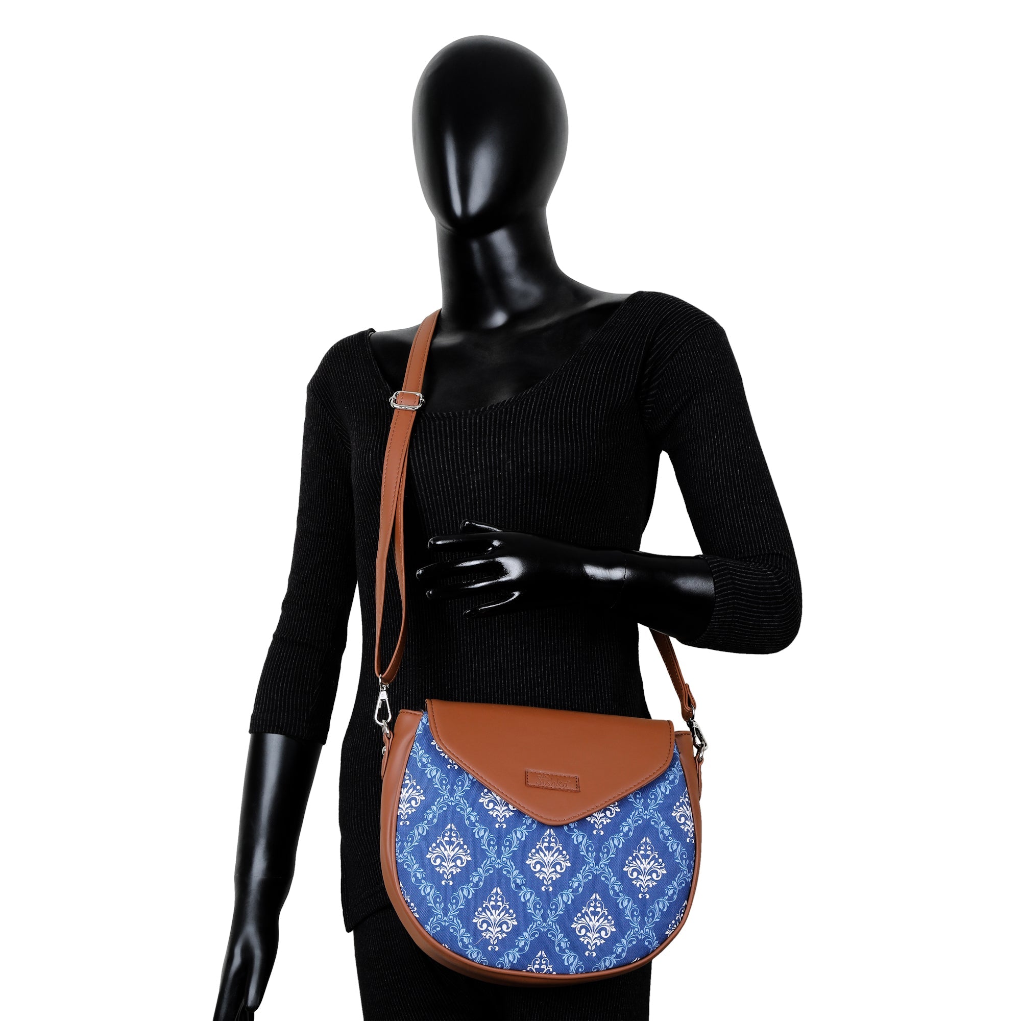 Blue Crossbody Sling Bag – Handcrafted Printed Purse with Adjustable Strap