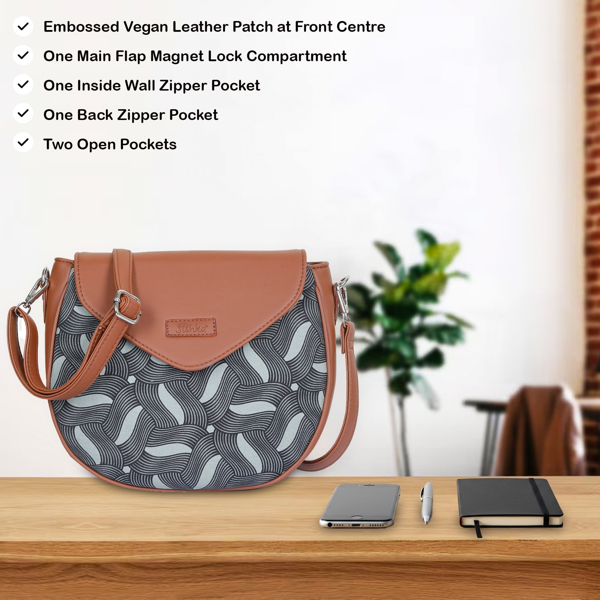 Olive Green Crossbody Sling Bag – Handcrafted Printed Purse with Strap