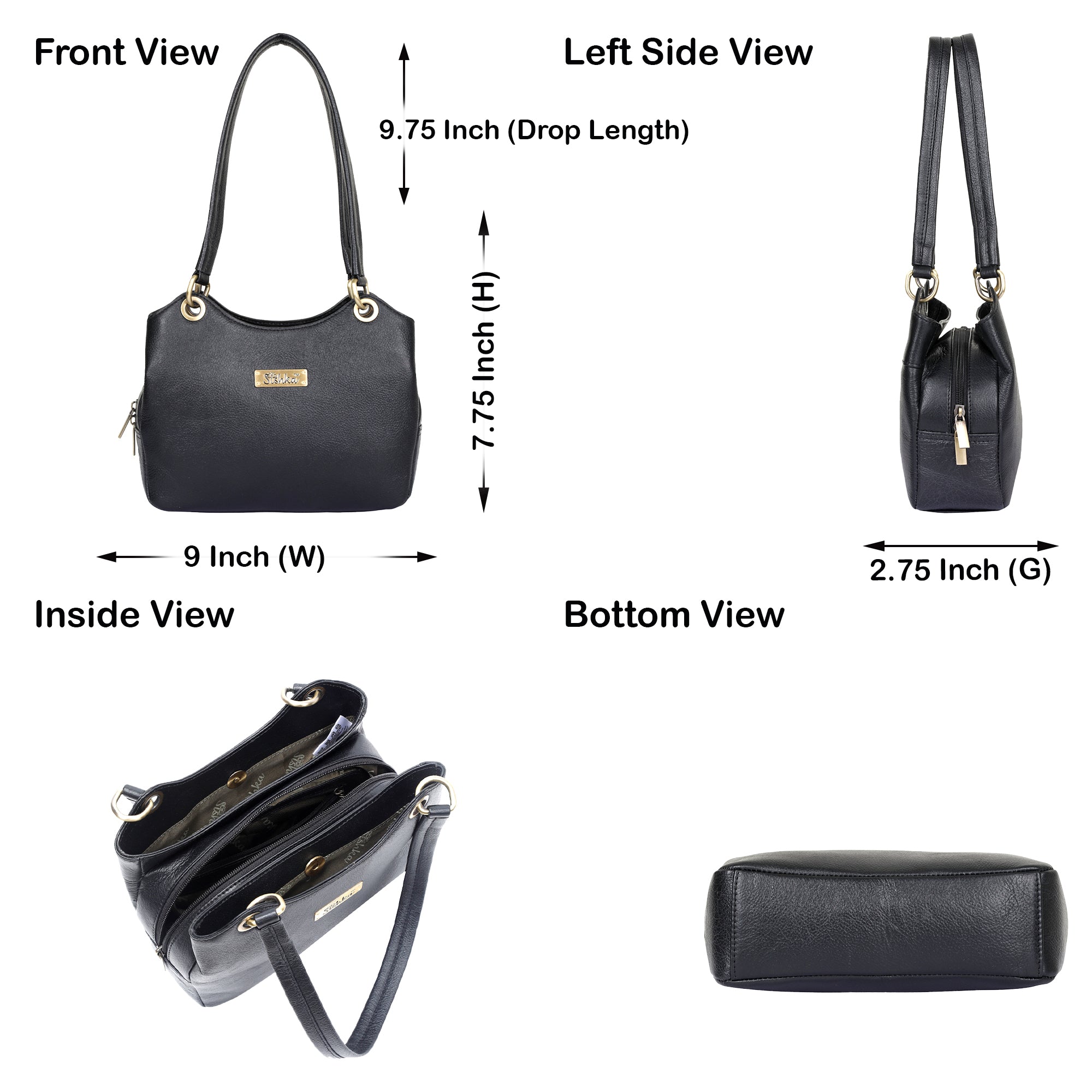 Black Genuine Leather Shoulder Handbag – Women’s Hobo Tote Purse