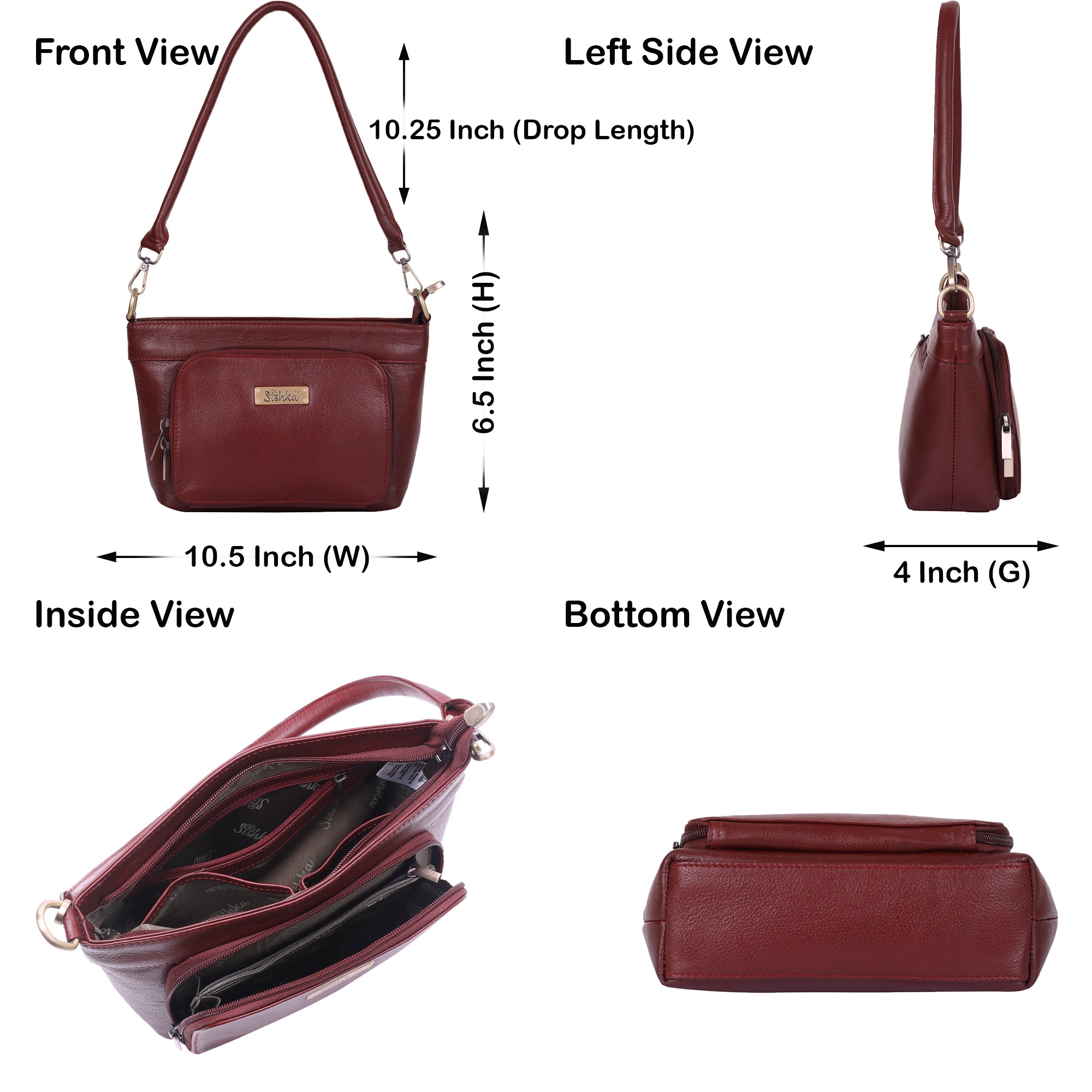 Cherry Red Genuine Leather Shoulder Handbag – Women’s Tote with Front Pocket