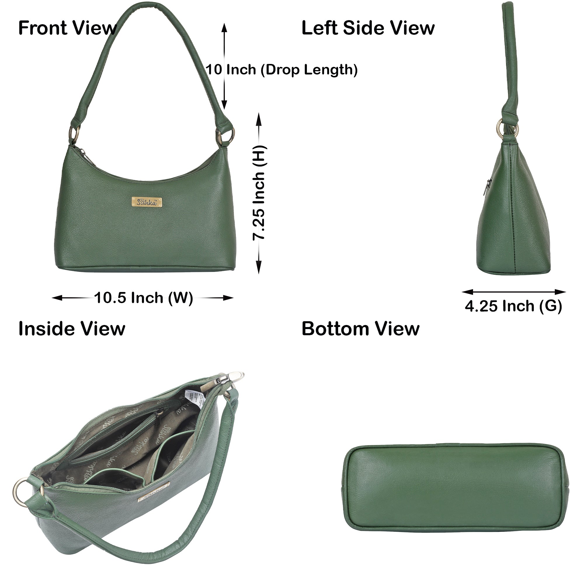 Olive Genuine Leather Shoulder Handbag – Women’s Hobo Tote Purse