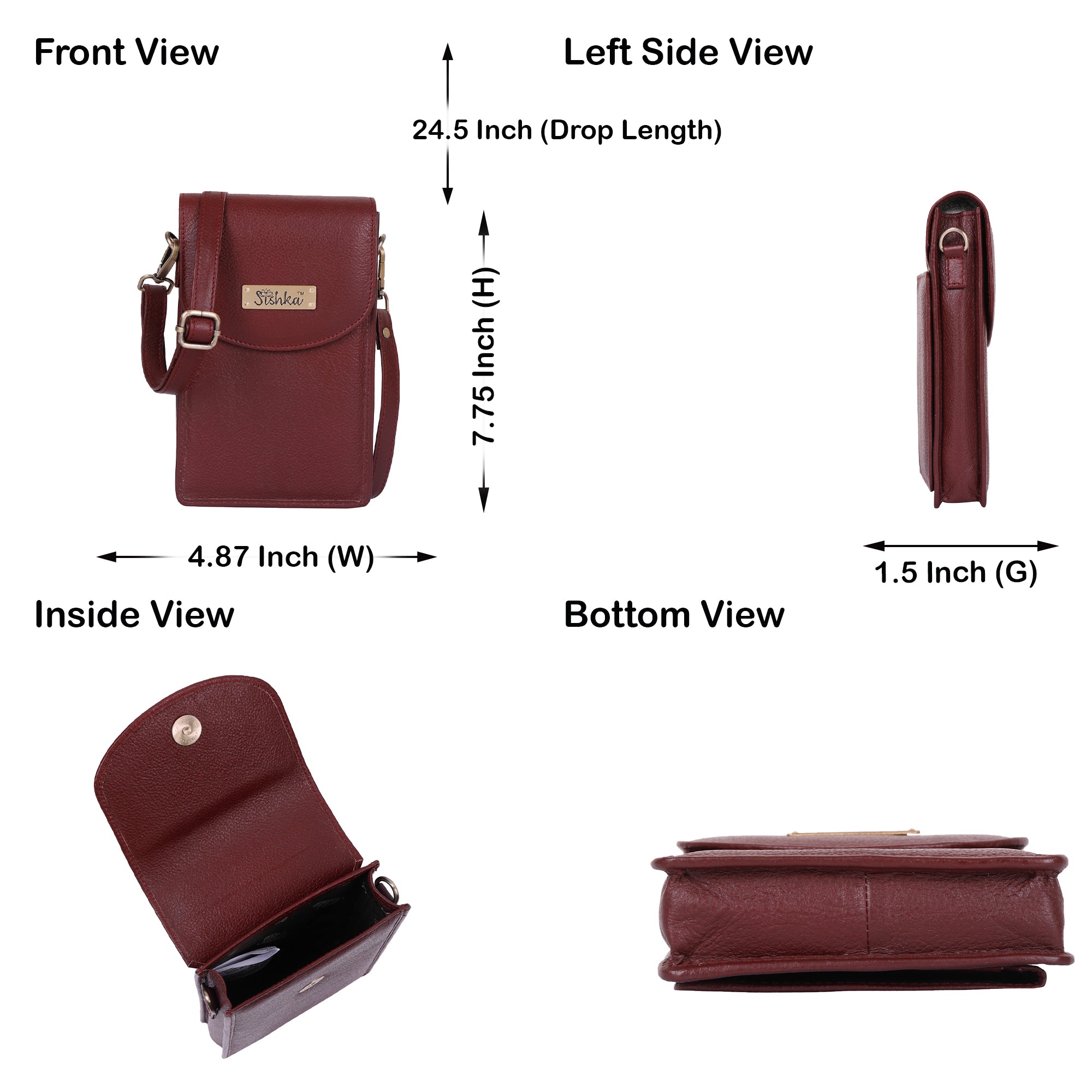 Cherry Red Genuine Leather Mobile Crossbody Bag – Women’s Phone Purse