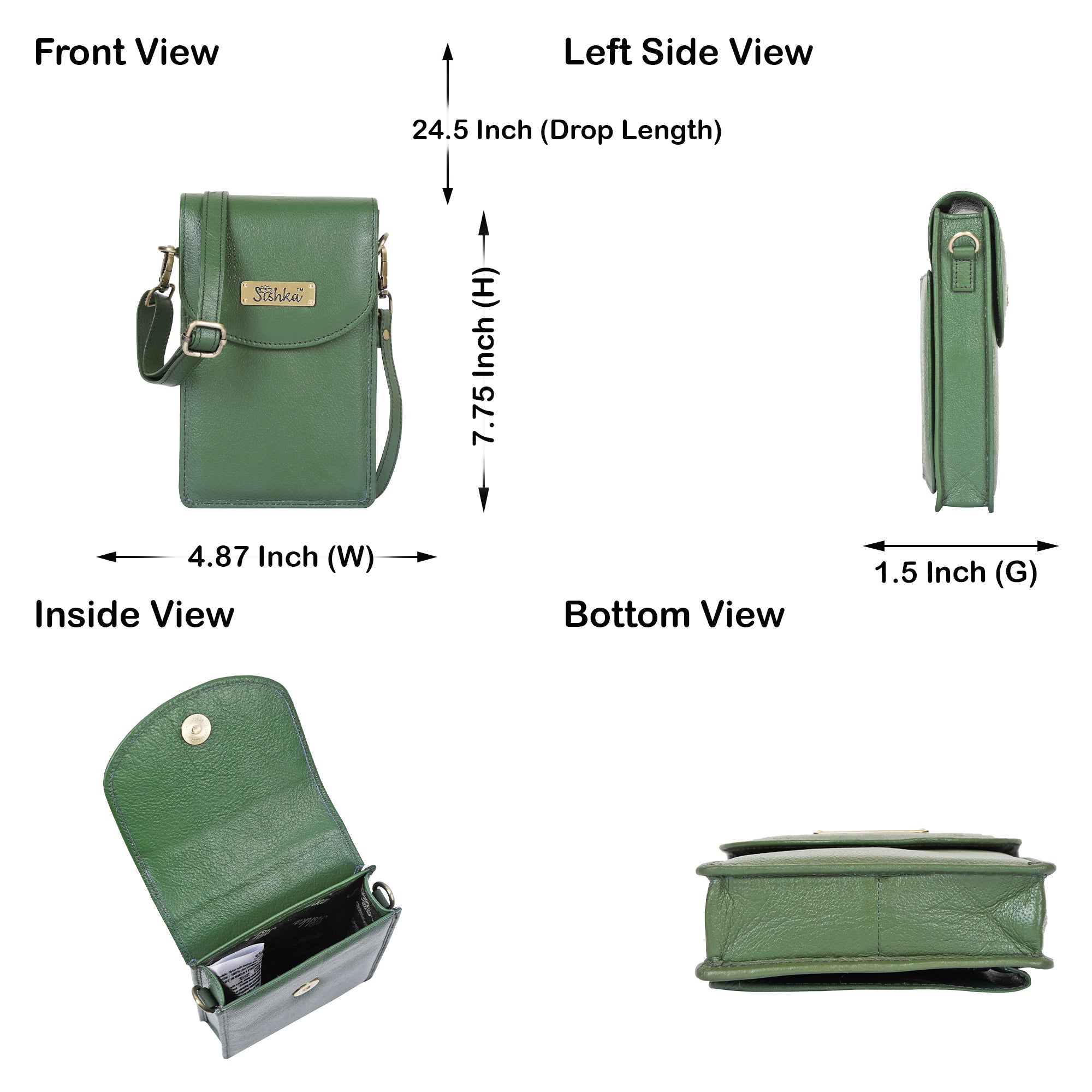 Olive Genuine Leather Mobile Crossbody Bag – Women’s Phone Purse